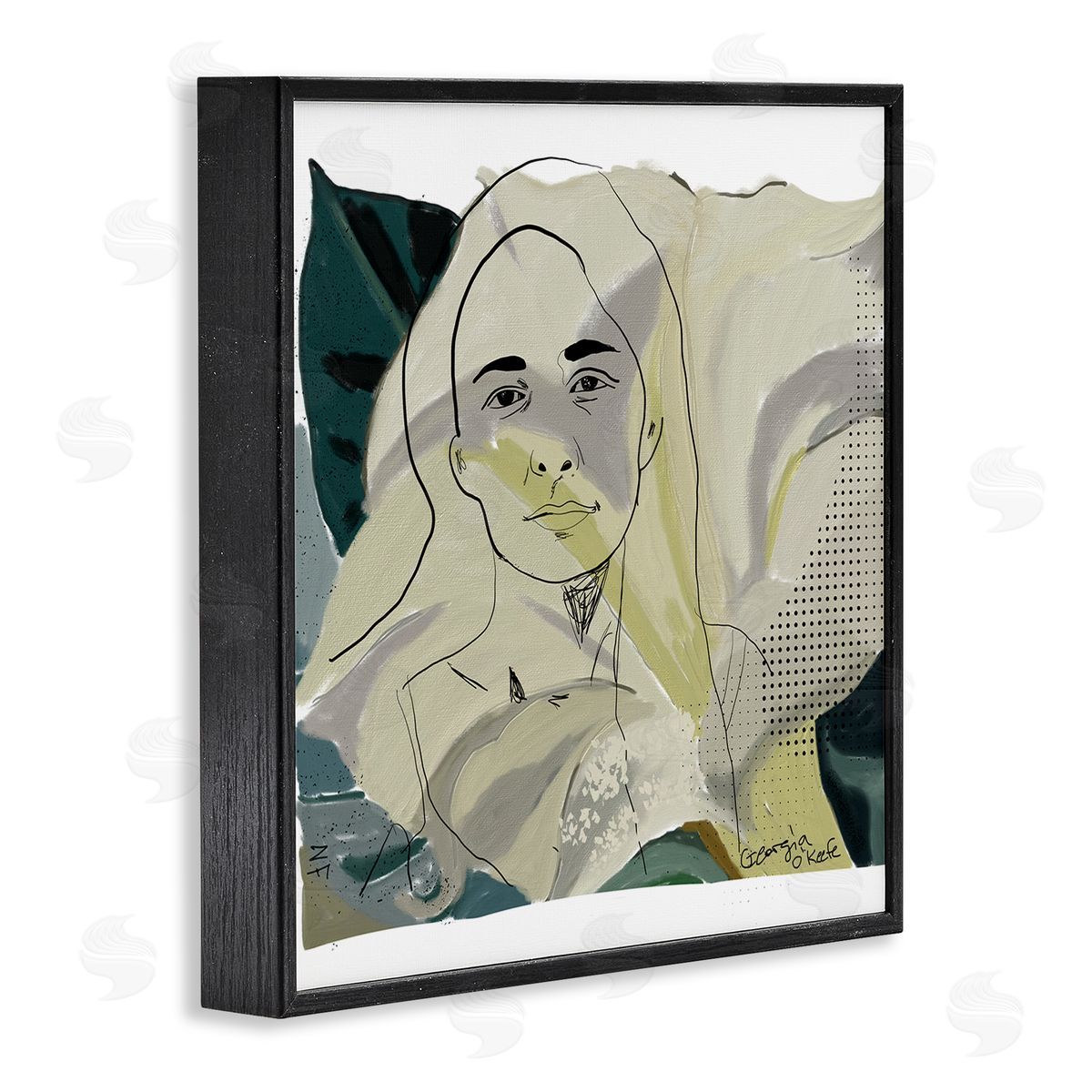 Nancy Ferrara O'Keefe Artist Portrait Off-White Lily Floral Black Framed Giclee Wall Art