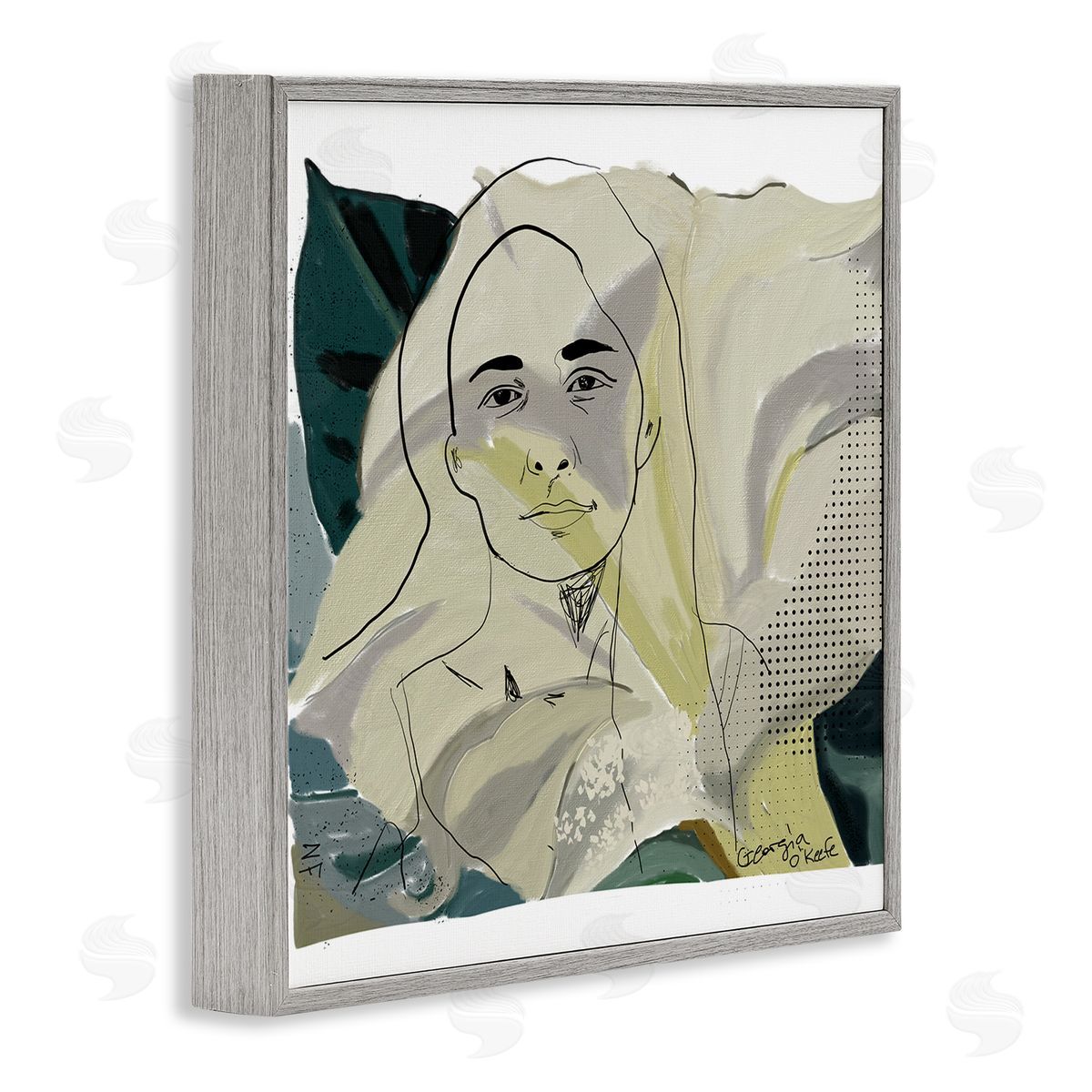 Nancy Ferrara O'Keefe Artist Portrait Off-White Lily Floral Gray Framed Giclee Wall Art