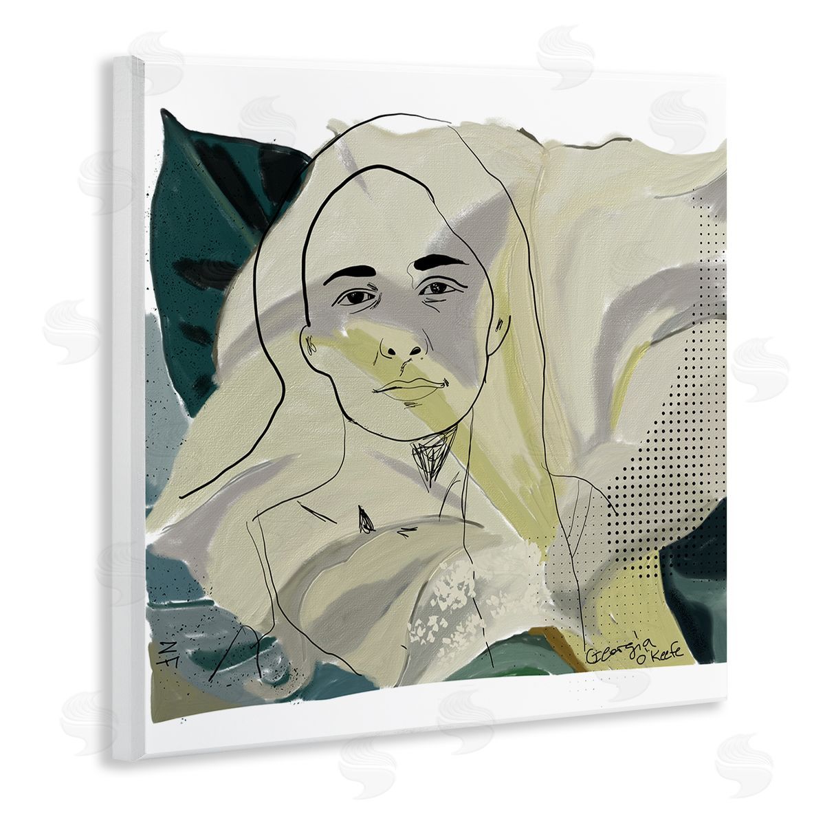 Nancy Ferrara O'Keefe Artist Portrait Off-White Lily Floral Wall Plaque Art