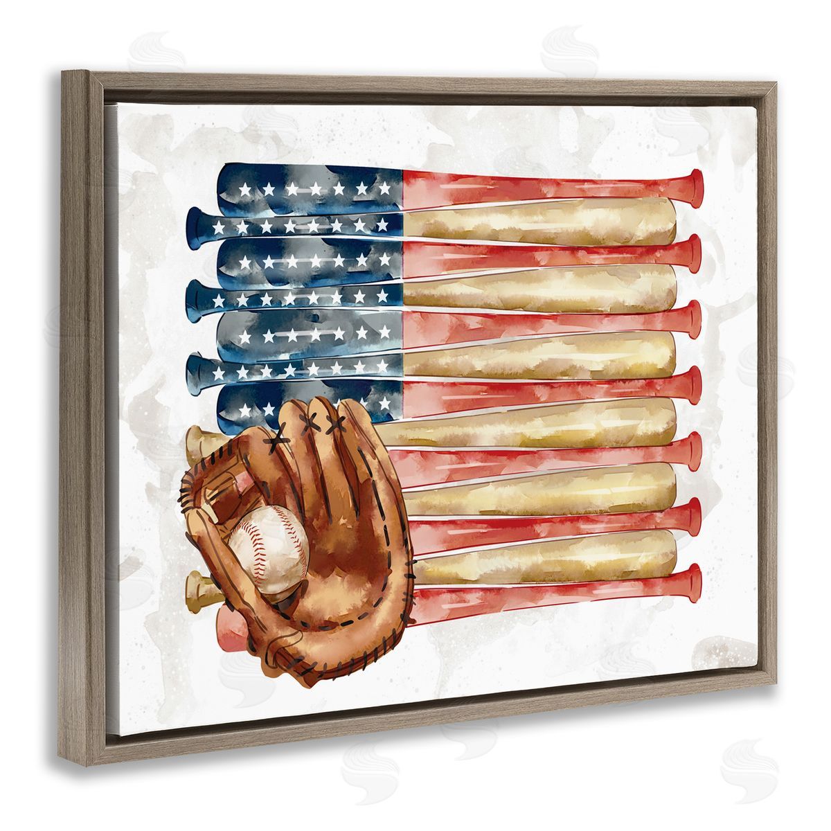 Ziwei Li American Baseball Flag Children's Sports Mitt  Brown Floater Frame Canvas Art