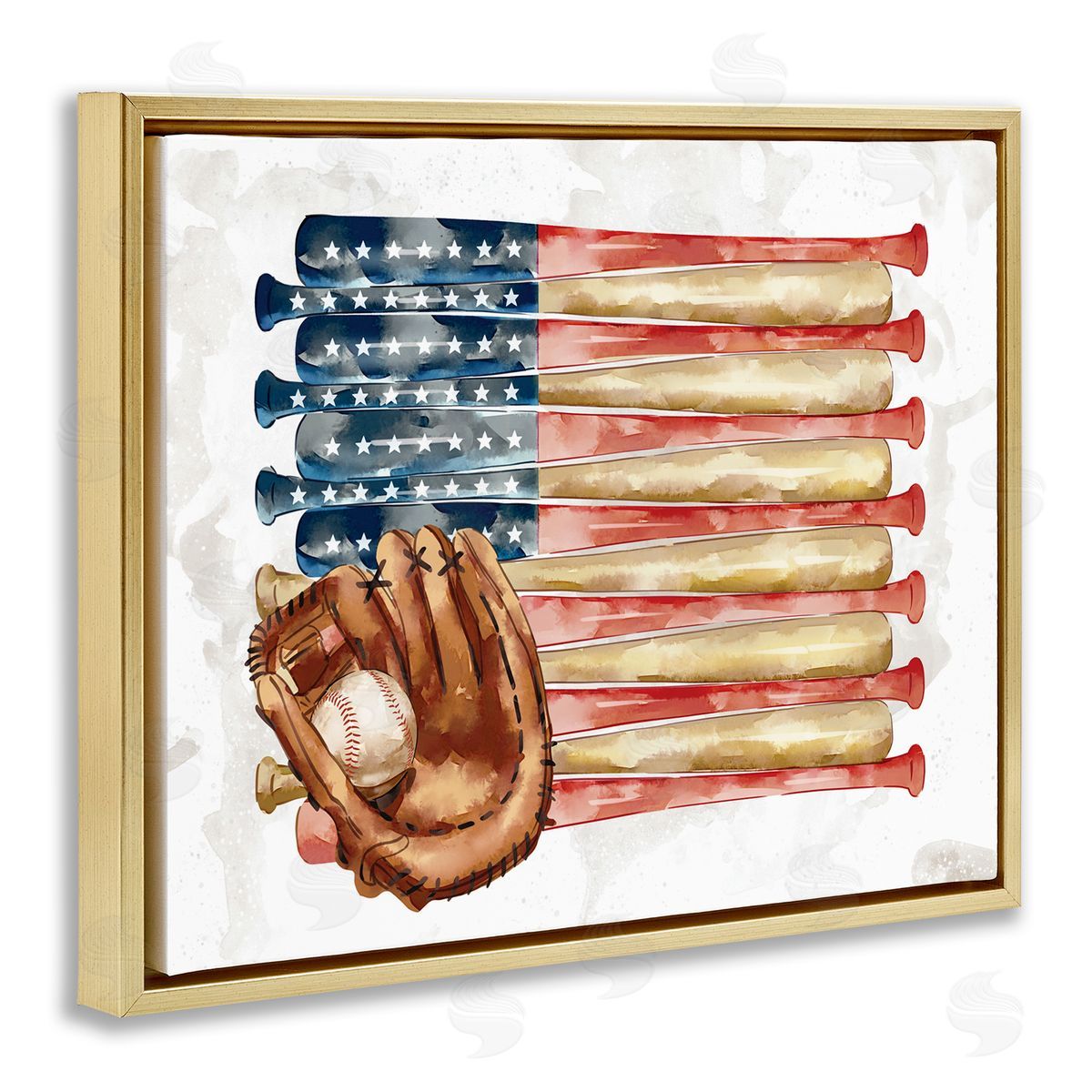 Ziwei Li American Baseball Flag Children's Sports Mitt  Gold Floater Frame Canvas Art