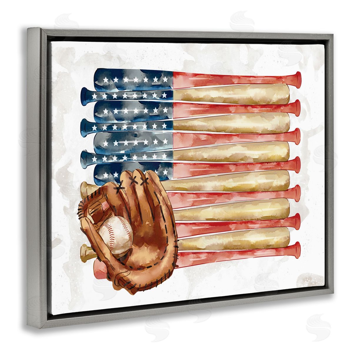 Ziwei Li American Baseball Flag Children's Sports Mitt  Gray Floater Frame Canvas Art