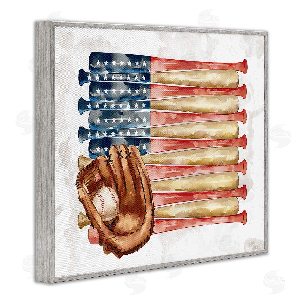Ziwei Li American Baseball Flag Children's Sports Mitt  Gray Framed Giclee Wall Art