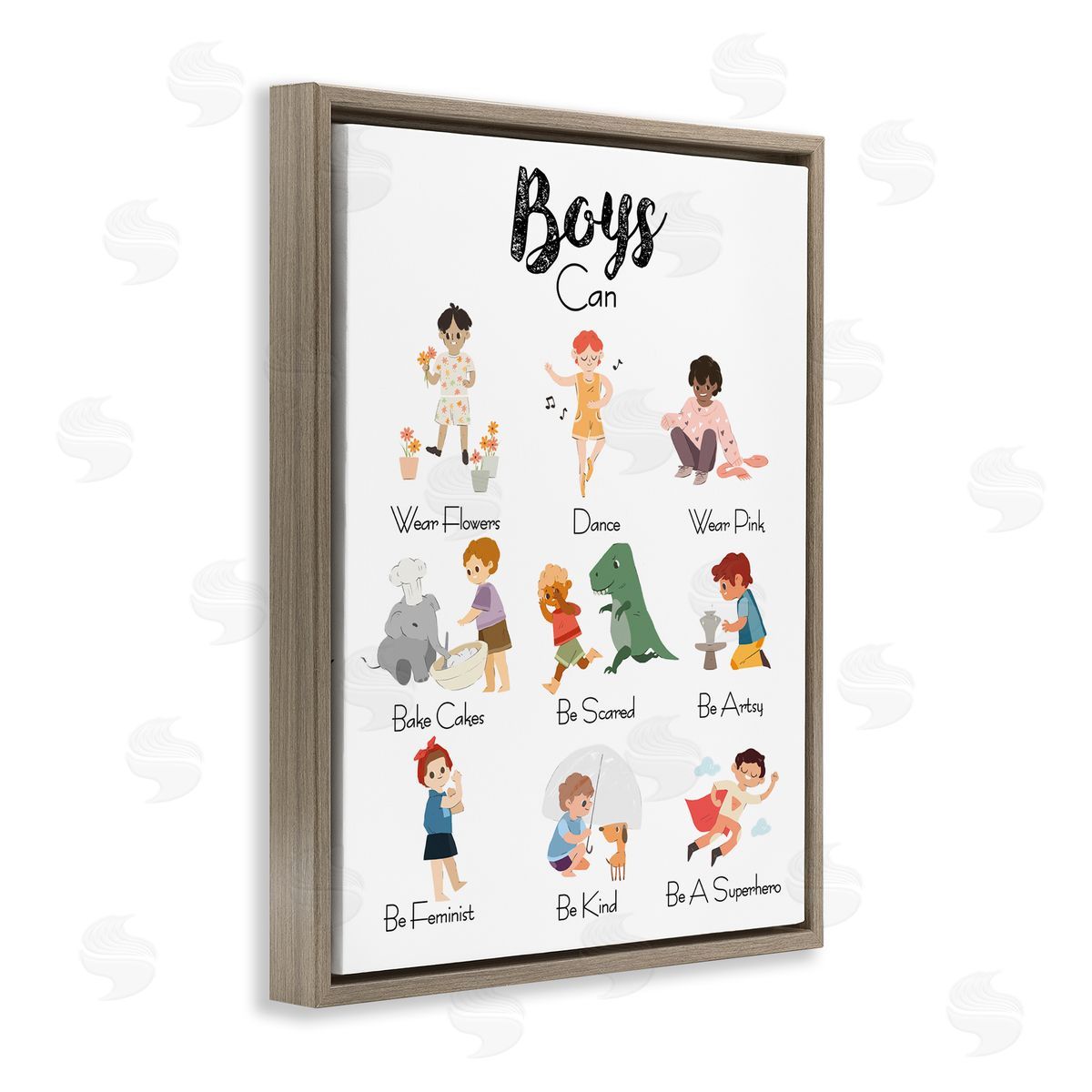 Ziwei Li Boys Can Phrase Inclusive Chart of Fun Activities Brown Floater Frame Canvas Art