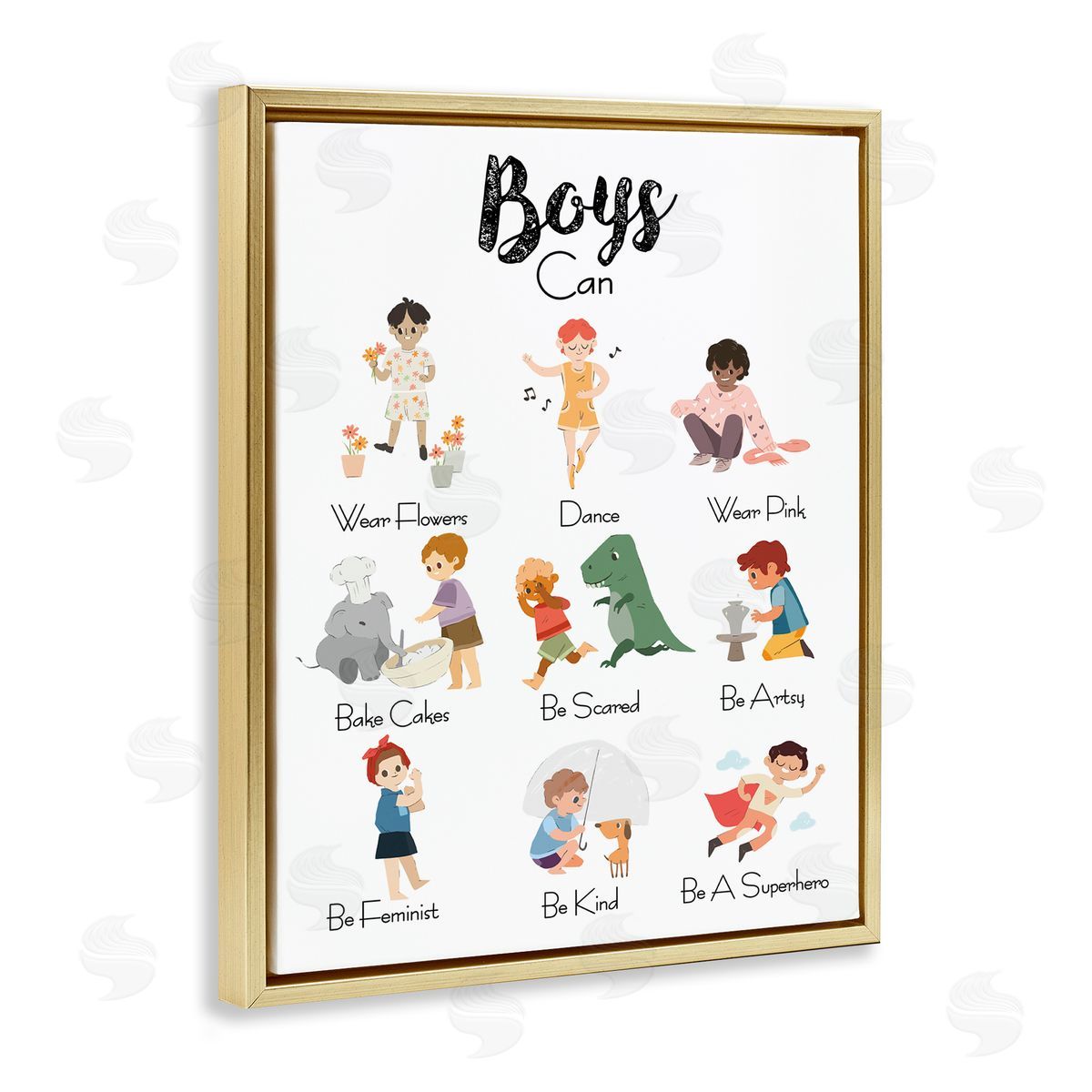 Ziwei Li Boys Can Phrase Inclusive Chart of Fun Activities Gold Floater Frame Canvas Art