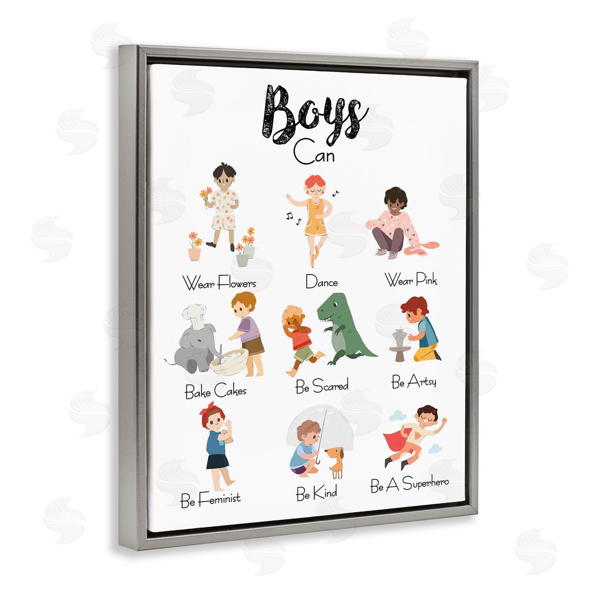 Ziwei Li Boys Can Phrase Inclusive Chart of Fun Activities Gray Floater Frame Canvas Art