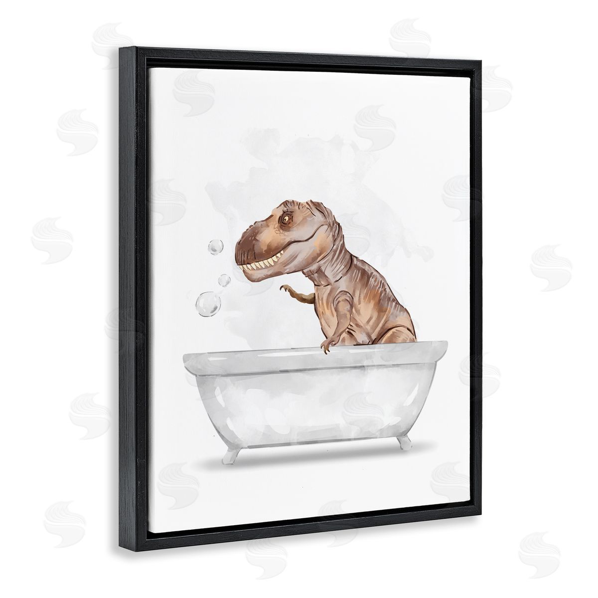 T-Rex Dino in Bubble Bath Black Floating Frame Canvas Wall Art, Home Decor by Ziwei Li