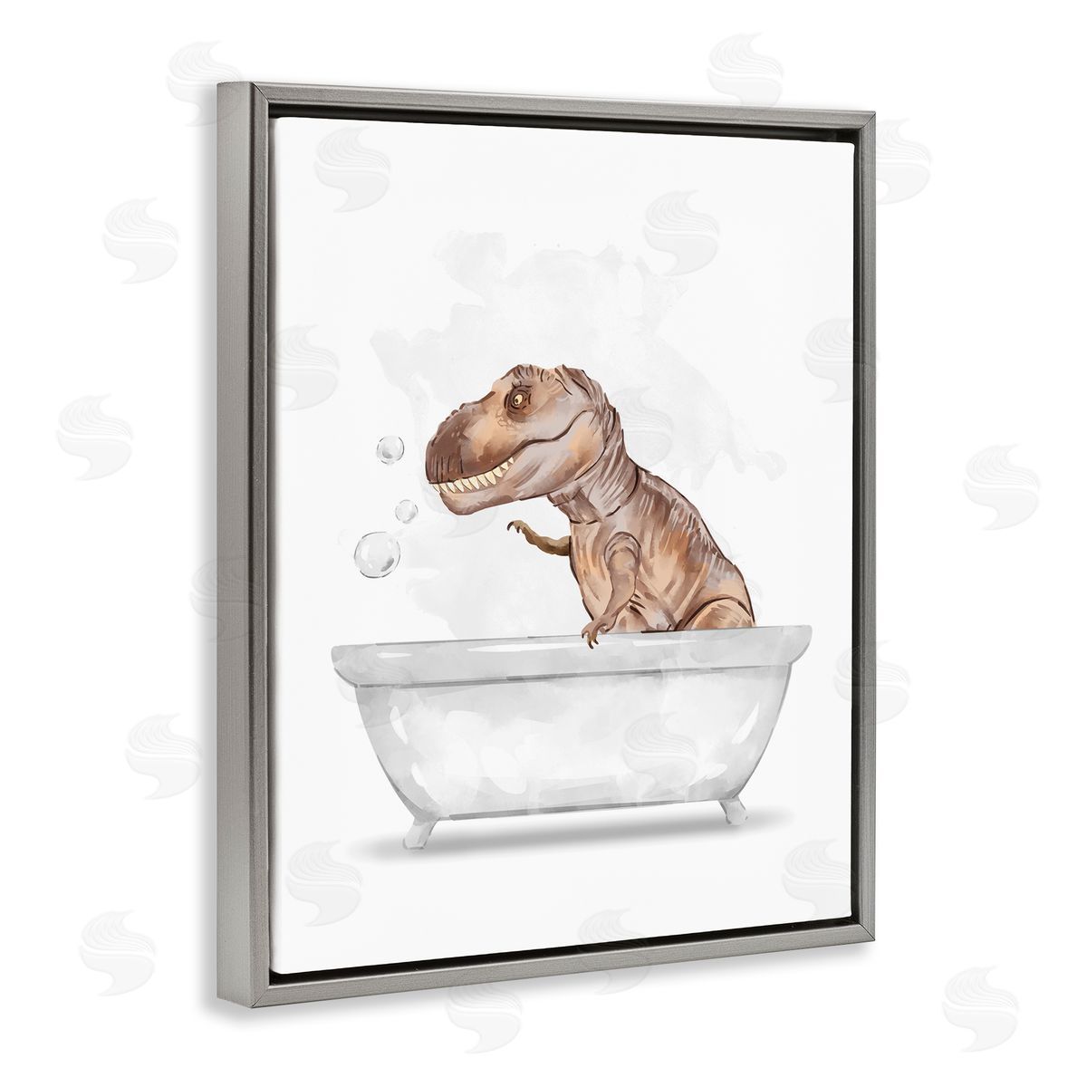 T-Rex Dino in Bubble Bath Grey Floating Frame Canvas Wall Art, Home Decor by Ziwei Li