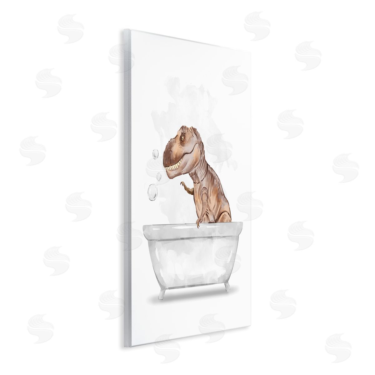 T-Rex Dino in Bubble Bath Wood Plaque Wall Art, Home Decor by Ziwei Li