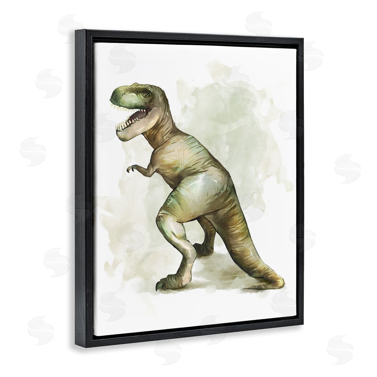 Ziwei Li Green T-Rex Dinosaur Ancient Reptile Roar Black Floater Frame Canvas Art