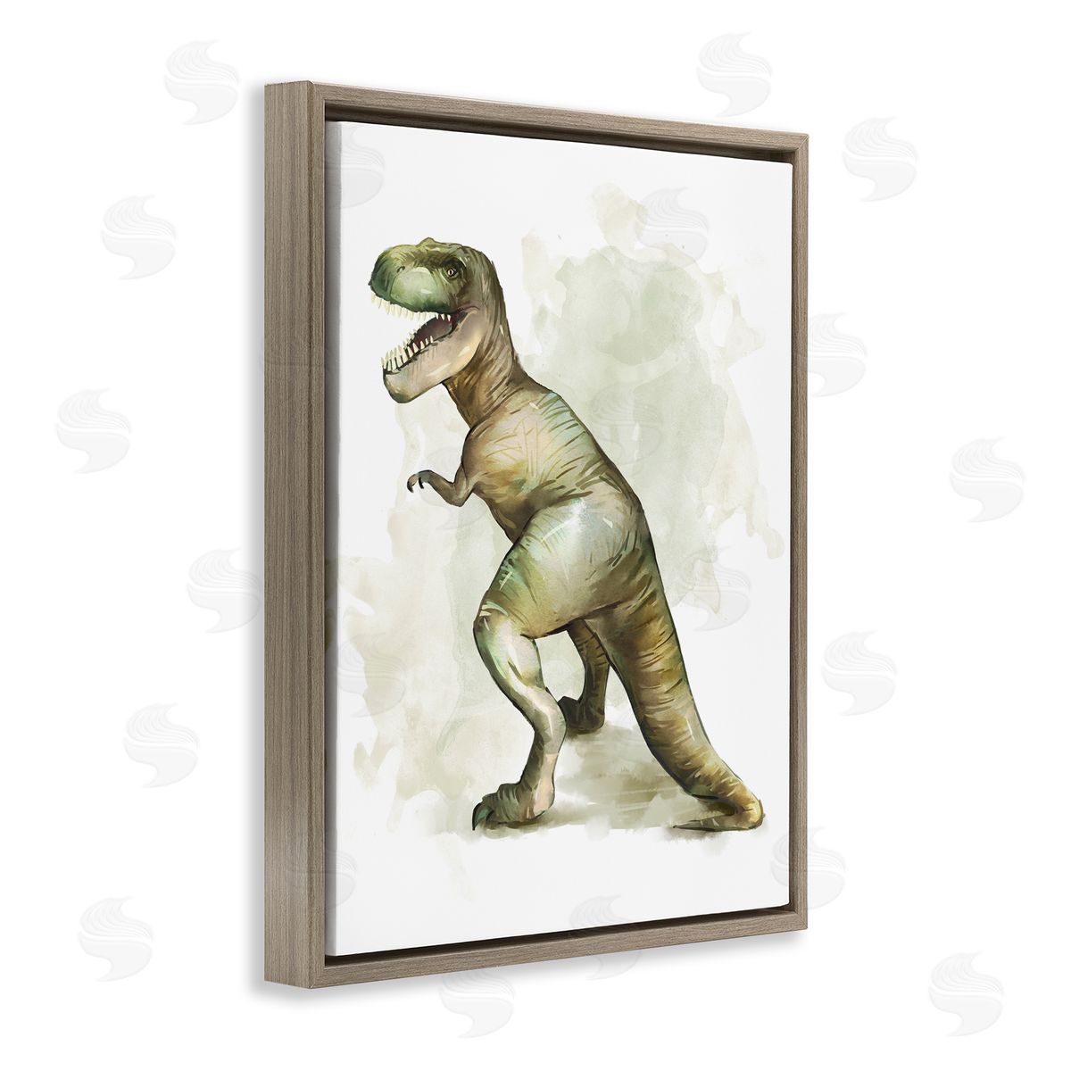 Ziwei Li Green T-Rex Dinosaur Ancient Reptile Roar Brown Floater Frame Canvas Art