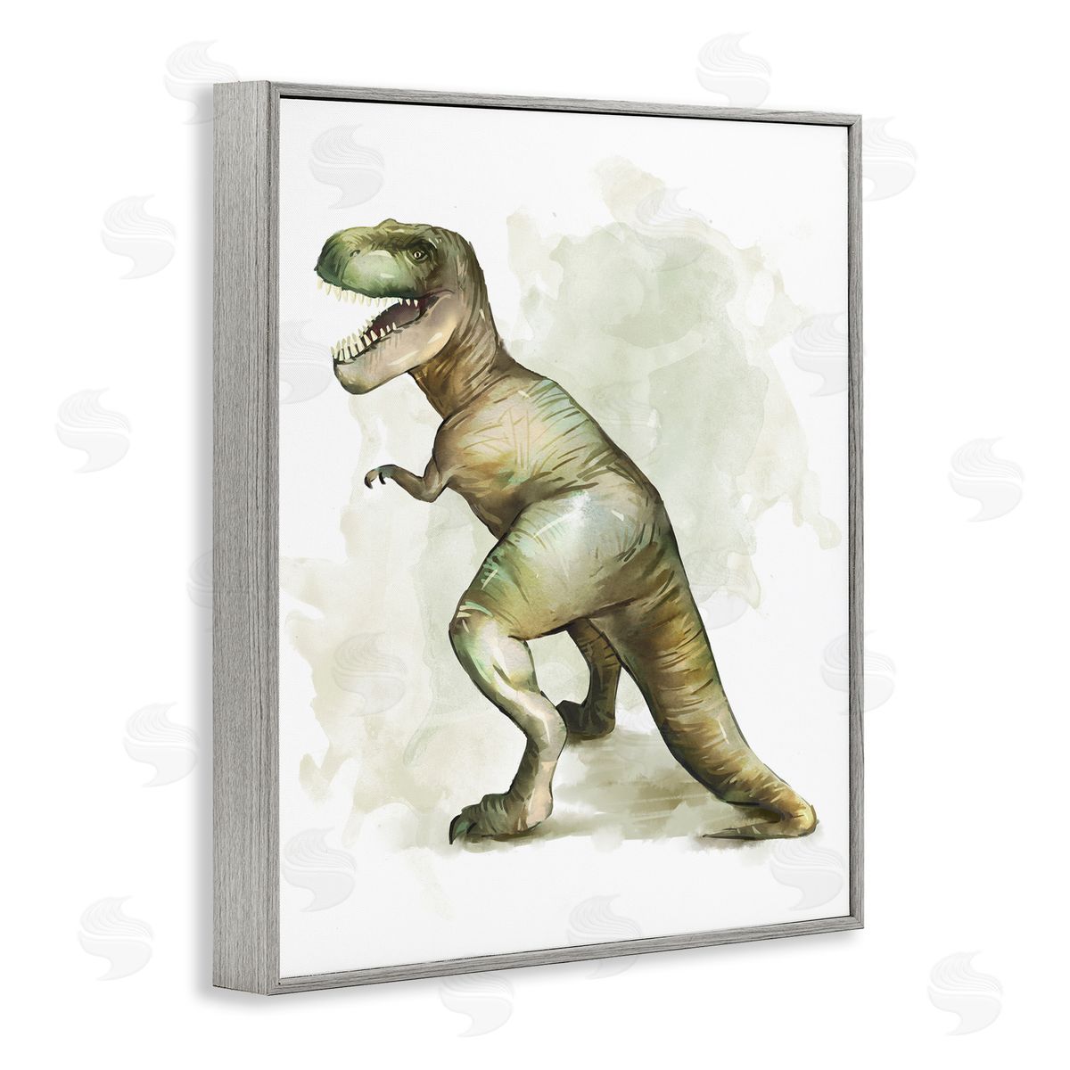 Ziwei Li Green T-Rex Dinosaur Ancient Reptile Roar Gray Framed Giclee Wall Art
