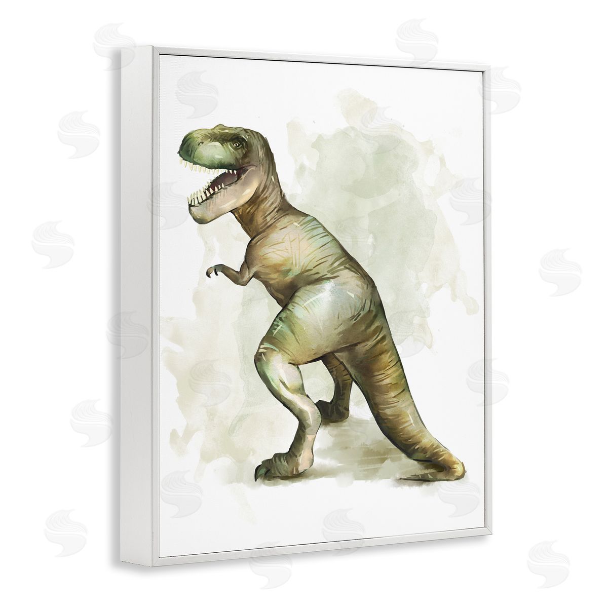 Ziwei Li Green T-Rex Dinosaur Ancient Reptile Roar White Framed Giclee Wall Art