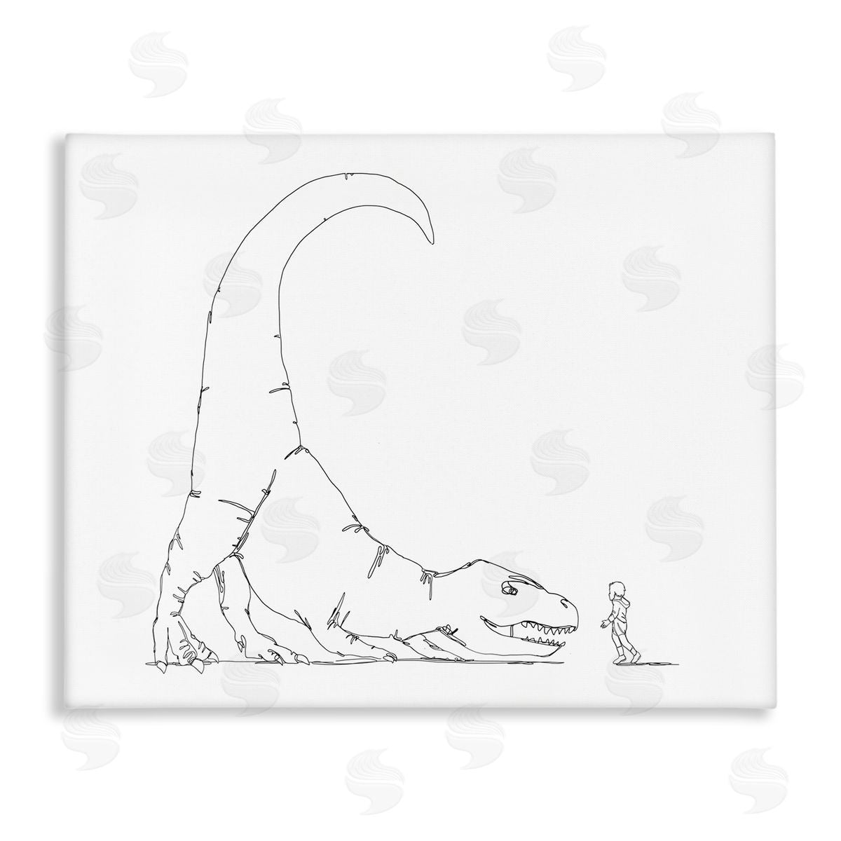 Ziwei Li Dinosaur T-Rex and Boy Line Drawing Minimal Canvas Wall Art