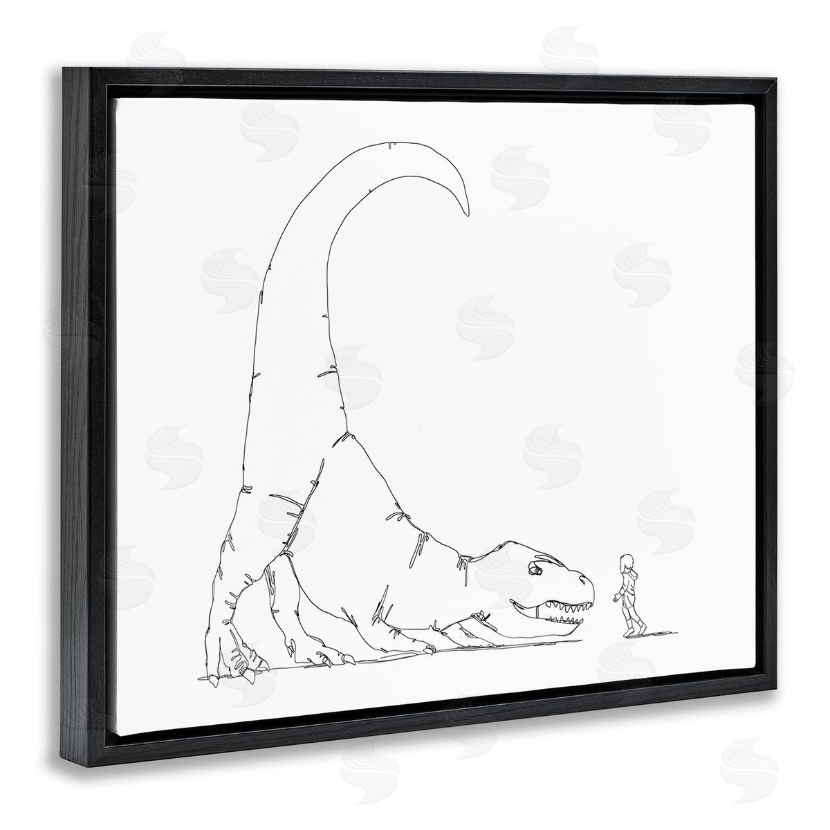 Ziwei Li Dinosaur T-Rex and Boy Line Drawing Minimal Black Floater Frame Canvas Art