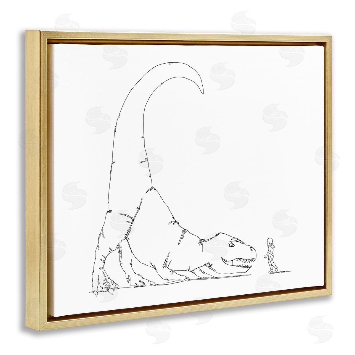 Ziwei Li Dinosaur T-Rex and Boy Line Drawing Minimal Gold Floater Frame Canvas Art