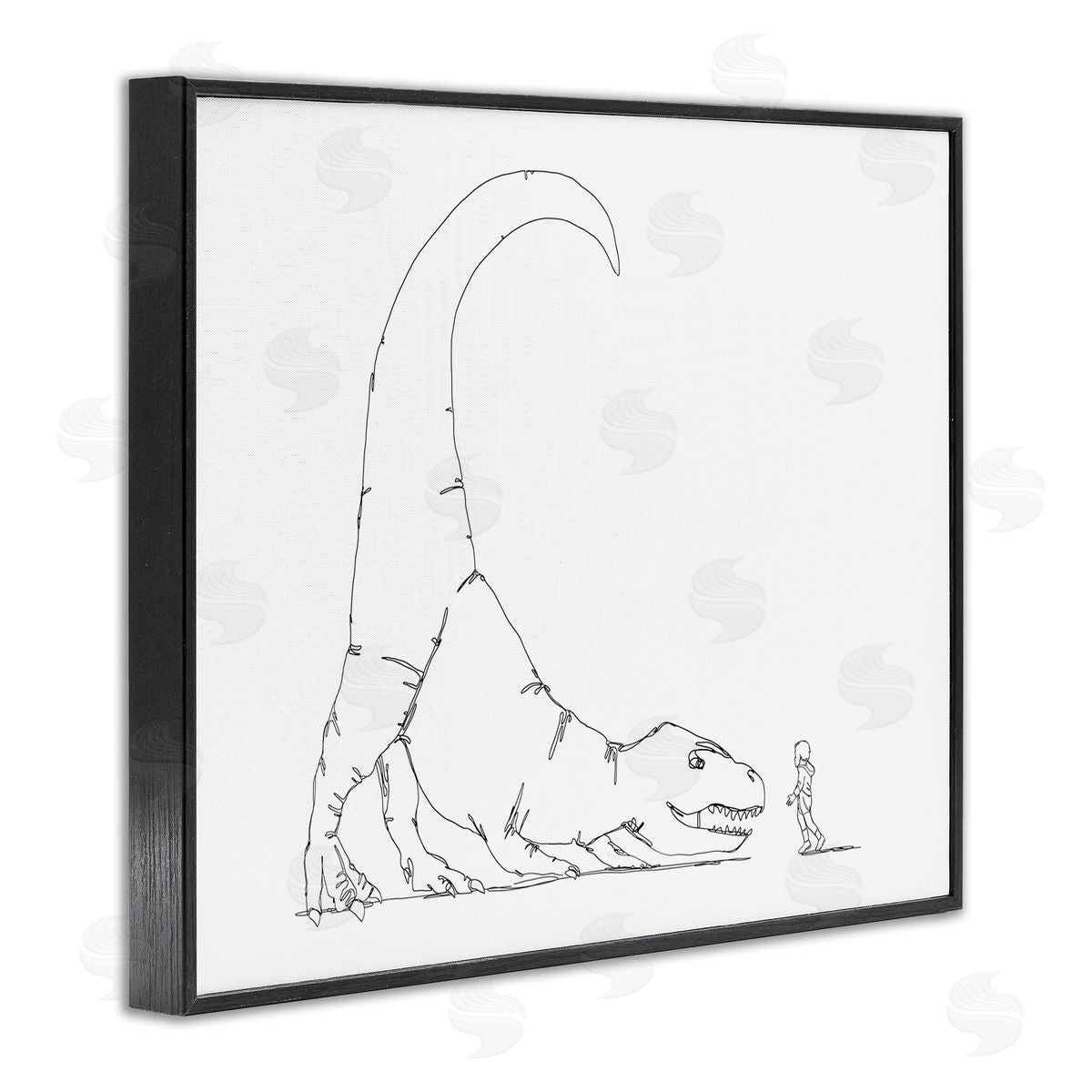 Ziwei Li Dinosaur T-Rex and Boy Line Drawing Minimal Black Framed Giclee Wall Art