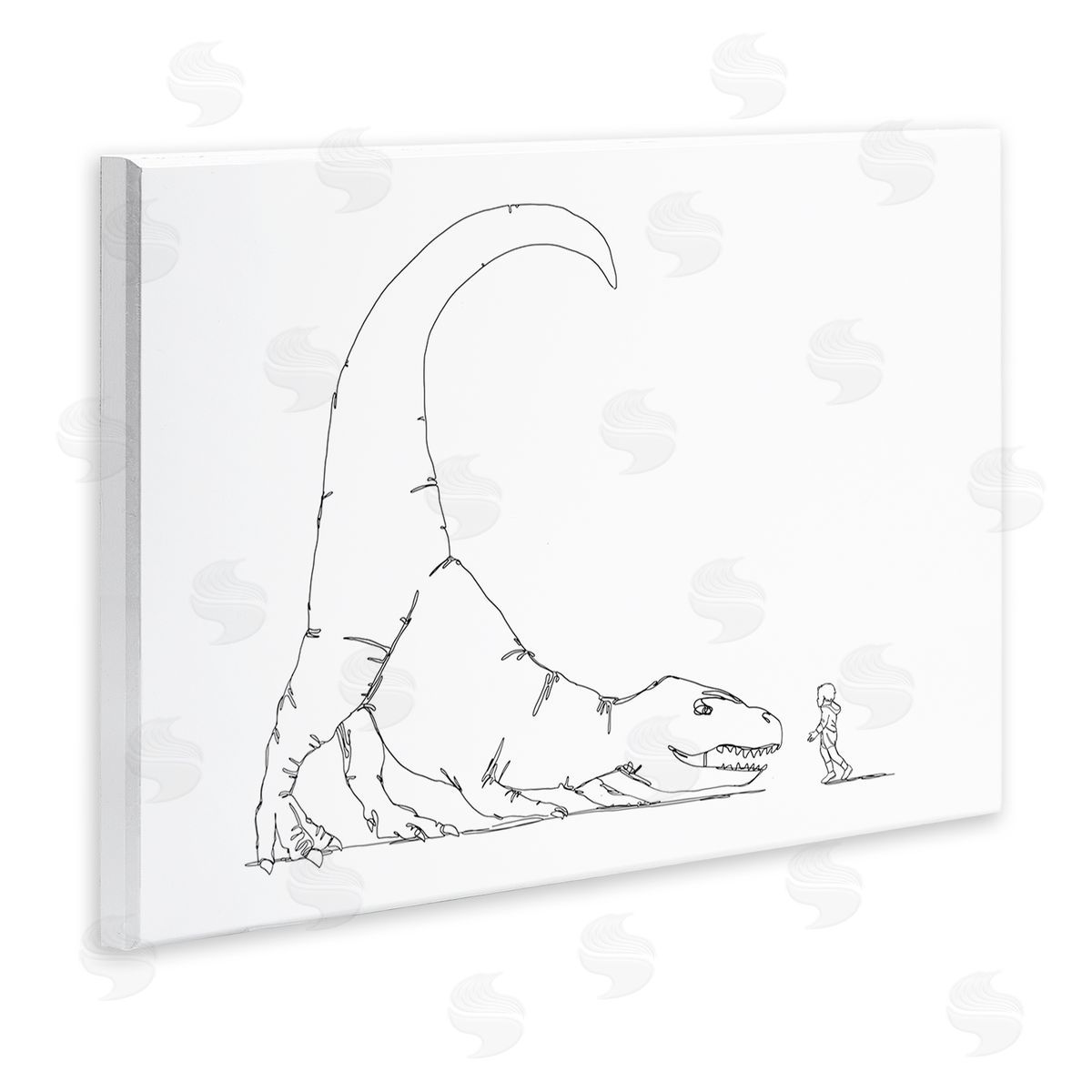 Ziwei Li Dinosaur T-Rex and Boy Line Drawing Minimal Wall Plaque Art
