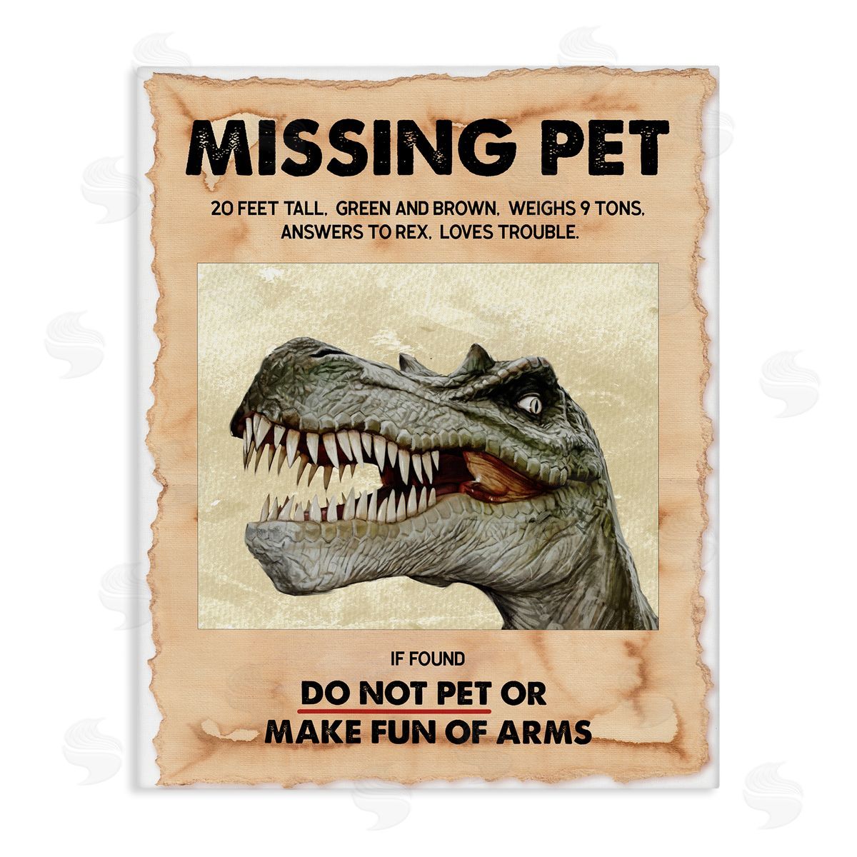 Ziwei Li Missing Pet Dinosaur Sign T-Rex Ancient Reptile Canvas Wall Art