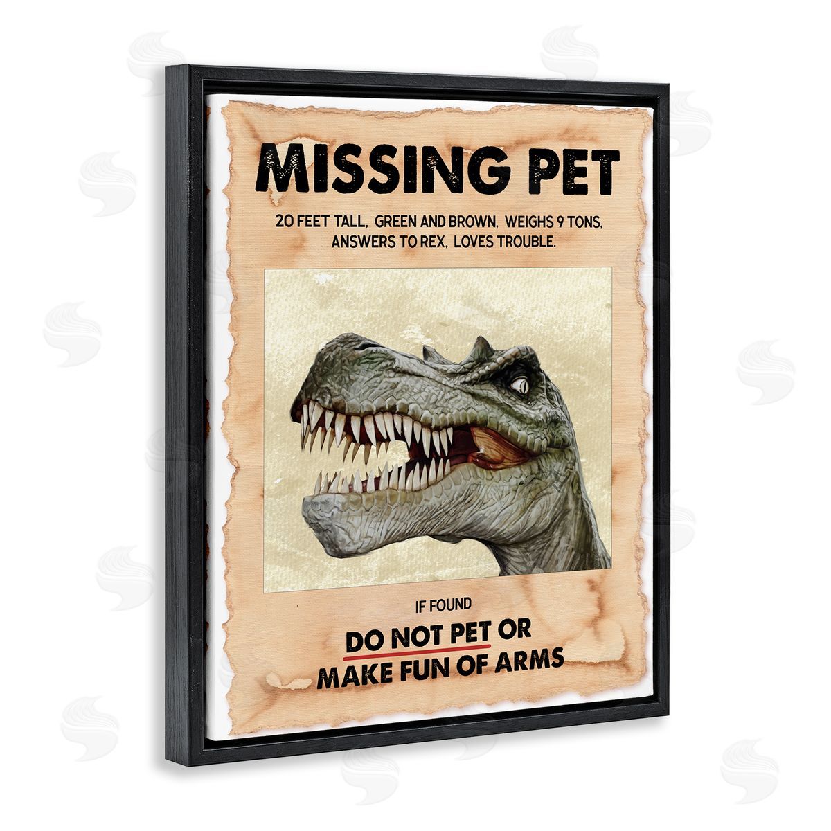 Ziwei Li Missing Pet Dinosaur Sign T-Rex Ancient Reptile Black Floater Frame Canvas Art