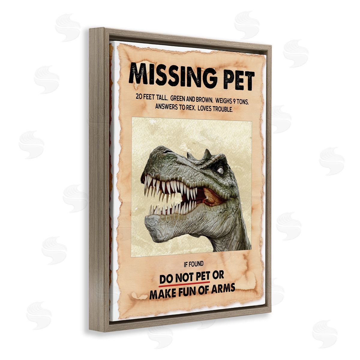 Ziwei Li Missing Pet Dinosaur Sign T-Rex Ancient Reptile Brown Floater Frame Canvas Art