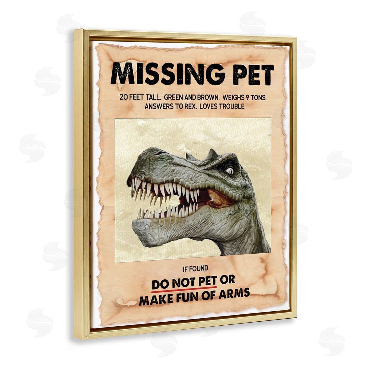 Ziwei Li Missing Pet Dinosaur Sign T-Rex Ancient Reptile Gold Floater Frame Canvas Art