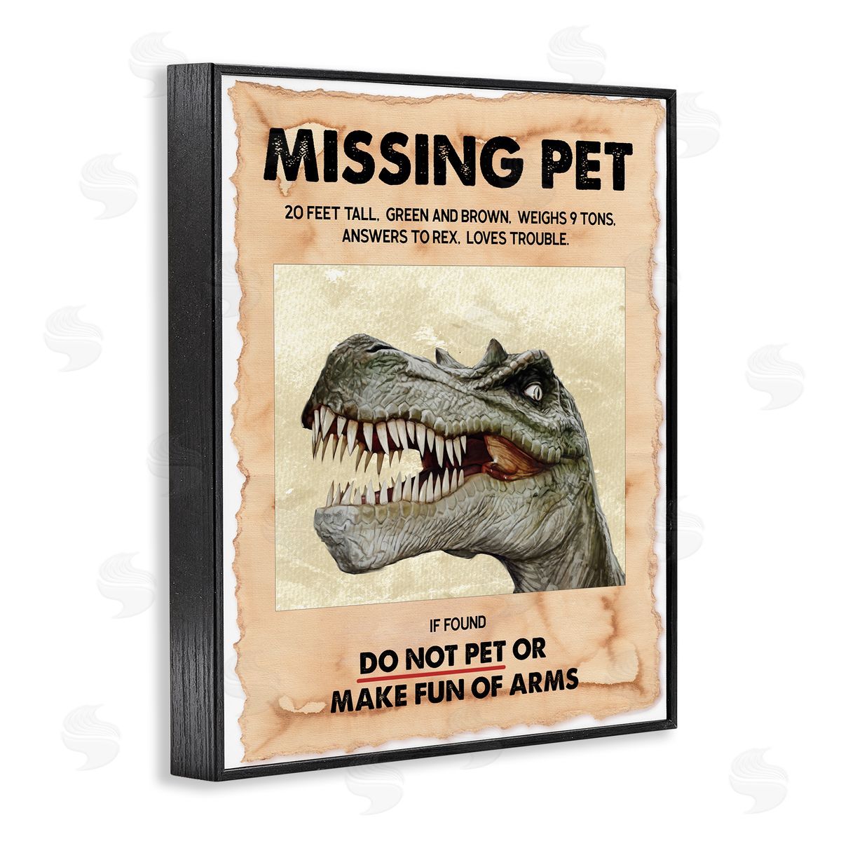 Ziwei Li Missing Pet Dinosaur Sign T-Rex Ancient Reptile Black Framed Giclee Wall Art