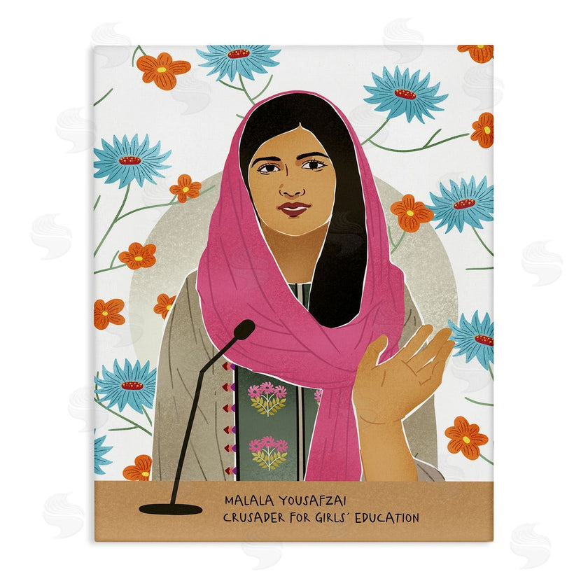 Ziwei Li | Malala Speech Over Blue Orange Florals Female Icon