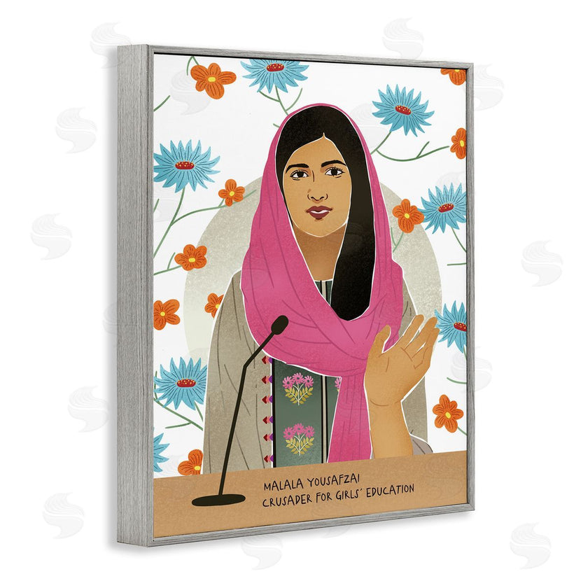 Ziwei Li | Malala Speech Over Blue Orange Florals Female Icon