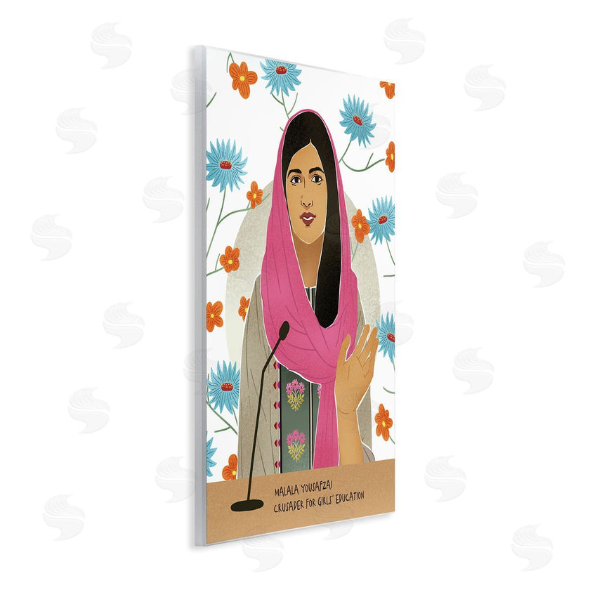 Ziwei Li | Malala Speech Over Blue Orange Florals Female Icon