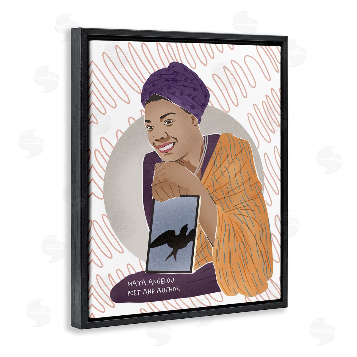Ziwei Li Maya With Book Over Pattern Female Literary Icon Black Floater Frame Canvas Art