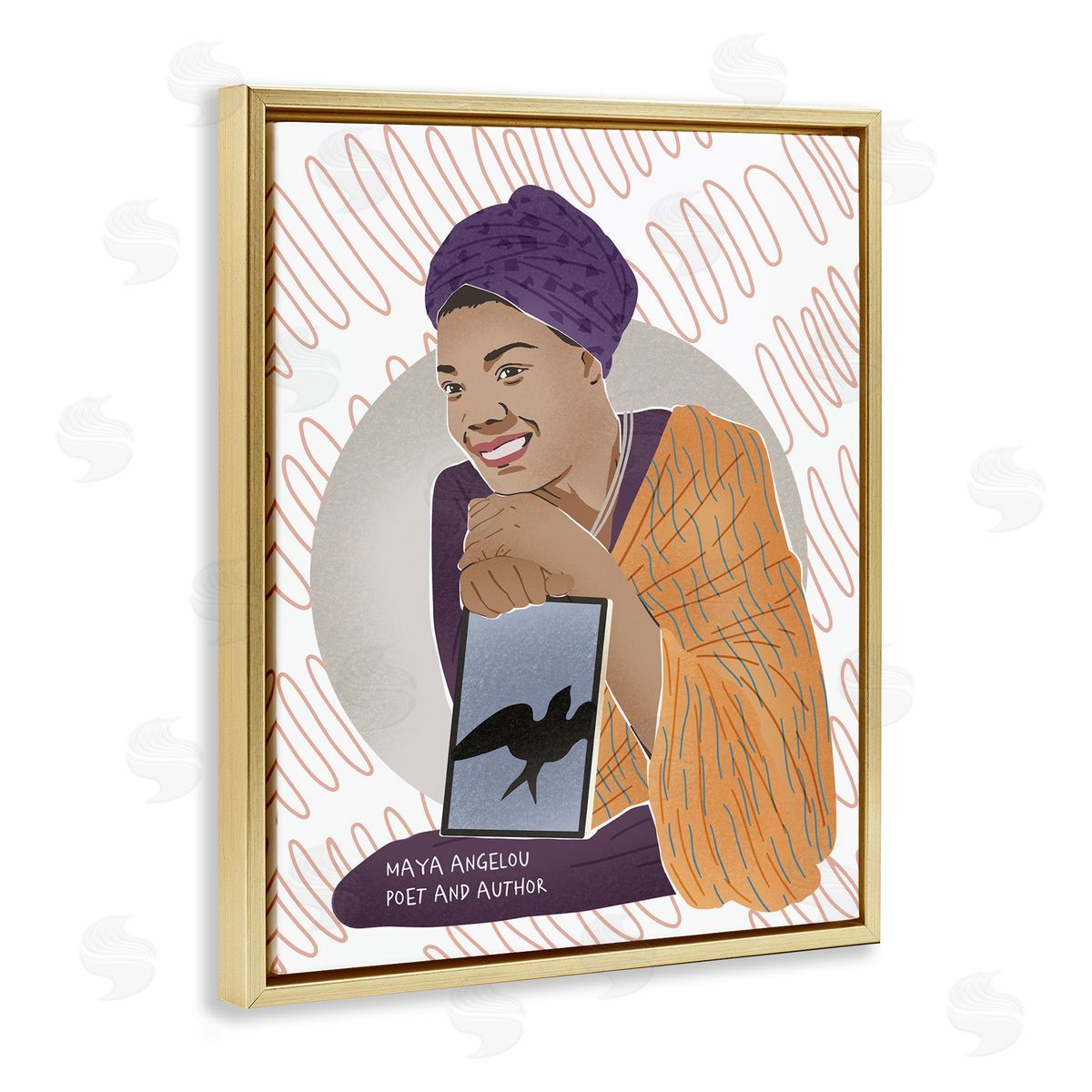 Ziwei Li Maya With Book Over Pattern Female Literary Icon Gold Floater Frame Canvas Art