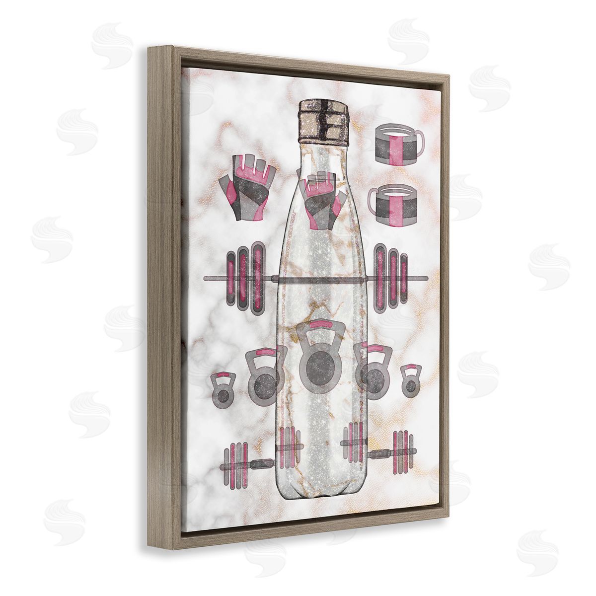 Ziwei Li Exercise Bottle Glam Home Weight Lifting Equipment Brown Floater Frame Canvas Art