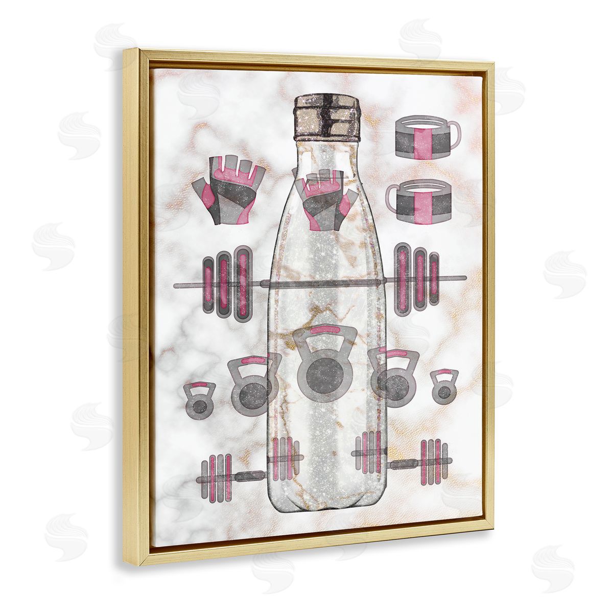 Ziwei Li Exercise Bottle Glam Home Weight Lifting Equipment Gold Floater Frame Canvas Art