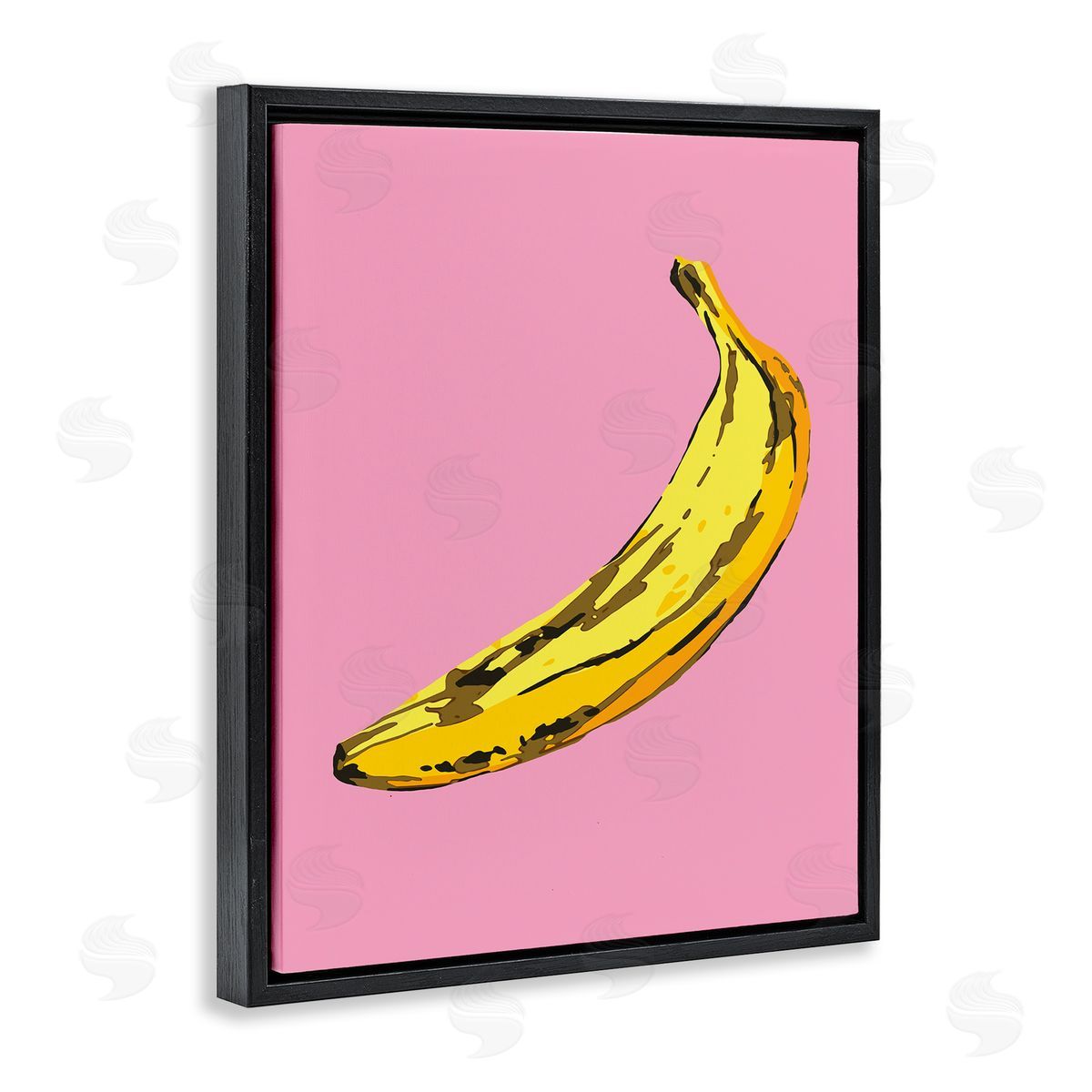 Ziwei Li Banana Pink Pop Tropical Fun Minimal Fruit Black Floater Frame Canvas Art