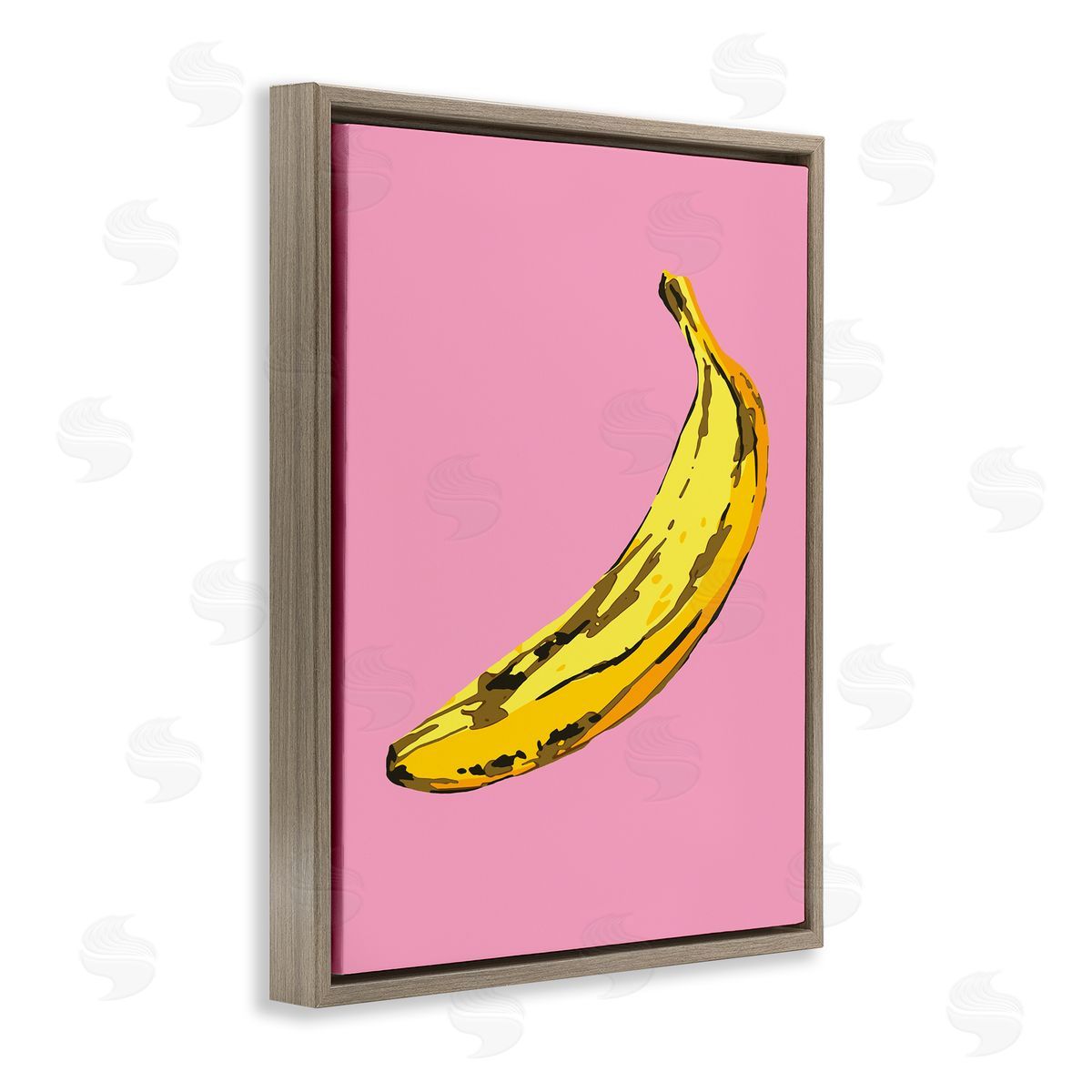 Ziwei Li Banana Pink Pop Tropical Fun Minimal Fruit Brown Floater Frame Canvas Art