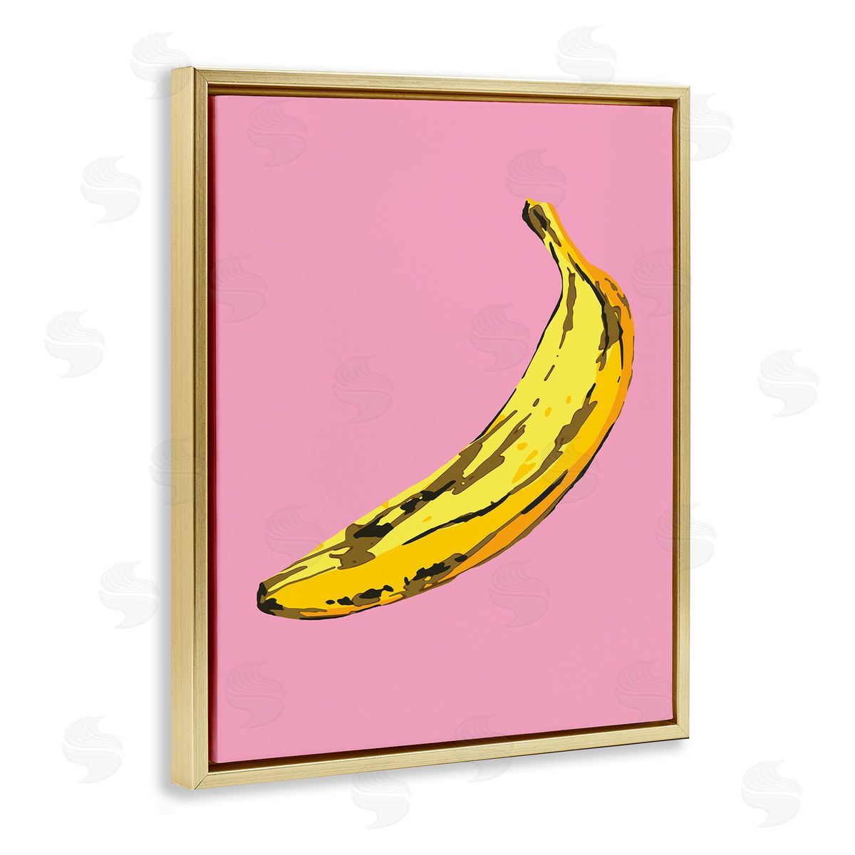 Ziwei Li Banana Pink Pop Tropical Fun Minimal Fruit Gold Floater Frame Canvas Art