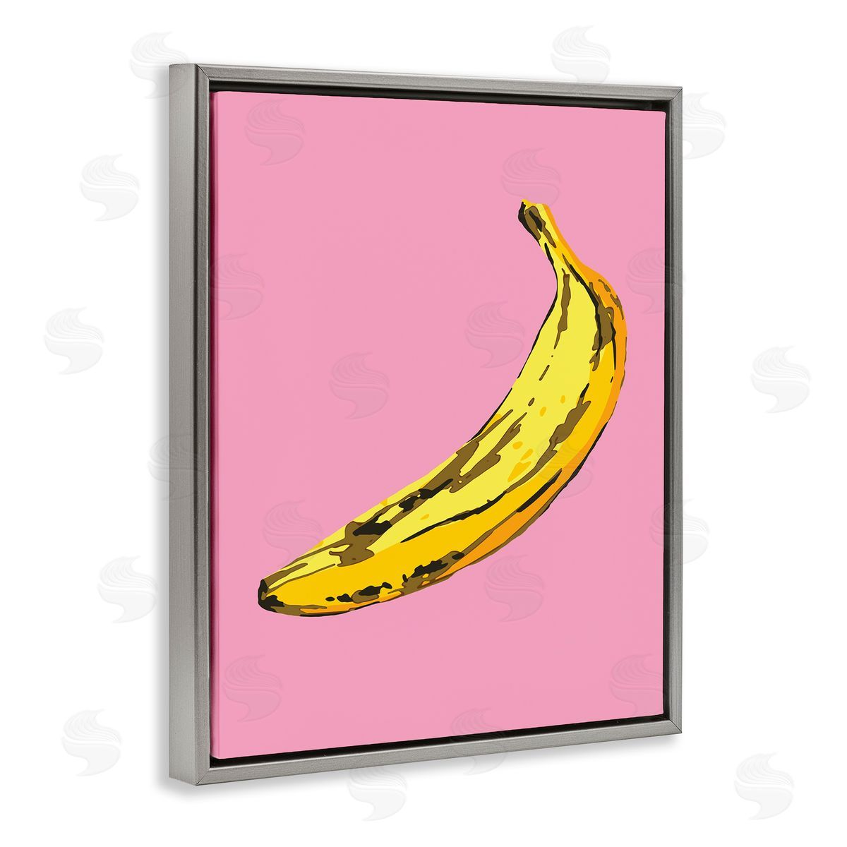 Ziwei Li Banana Pink Pop Tropical Fun Minimal Fruit Gray Floater Frame Canvas Art