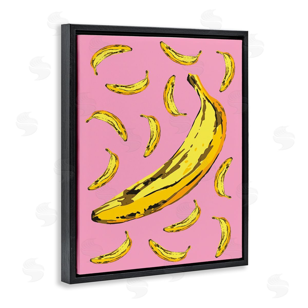 Ziwei Li Ripe Bananas Whimsical Tropical Fruits Yellow Pink Black Floater Frame Canvas Art