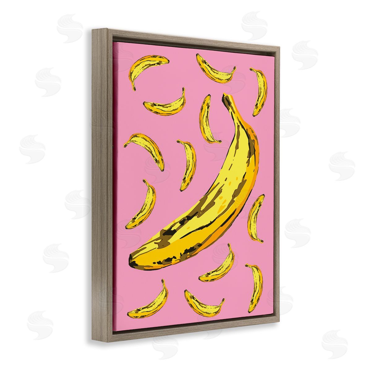 Ziwei Li Ripe Bananas Whimsical Tropical Fruits Yellow Pink Brown Floater Frame Canvas Art