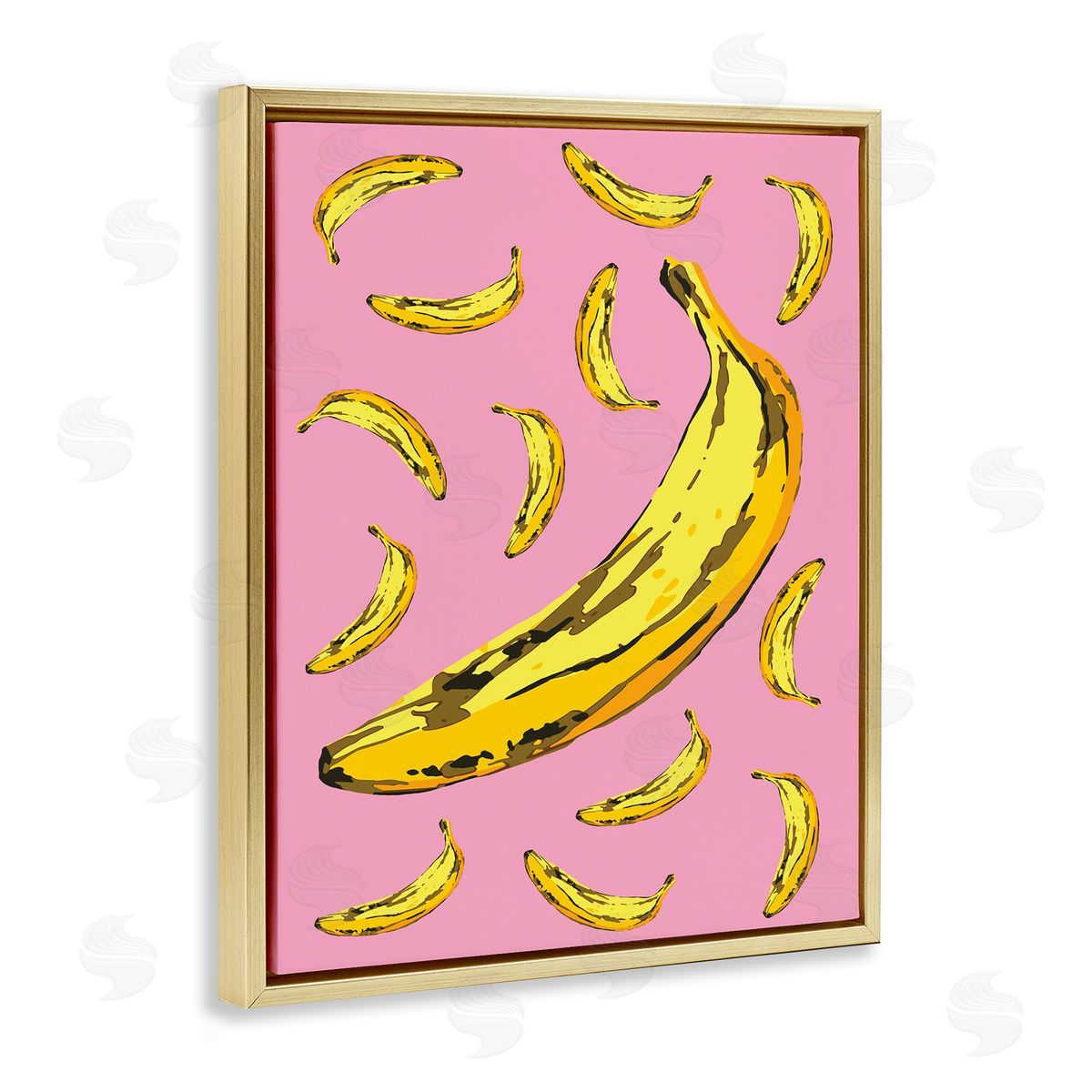 Ziwei Li Ripe Bananas Whimsical Tropical Fruits Yellow Pink Gold Floater Frame Canvas Art