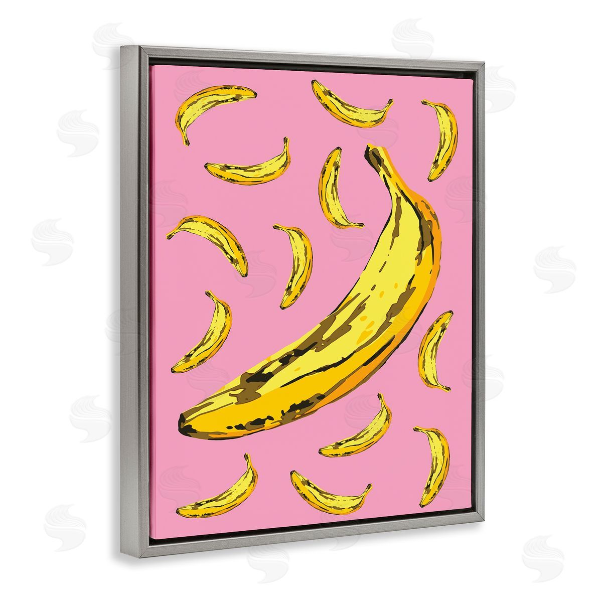 Ziwei Li Ripe Bananas Whimsical Tropical Fruits Yellow Pink Gray Floater Frame Canvas Art