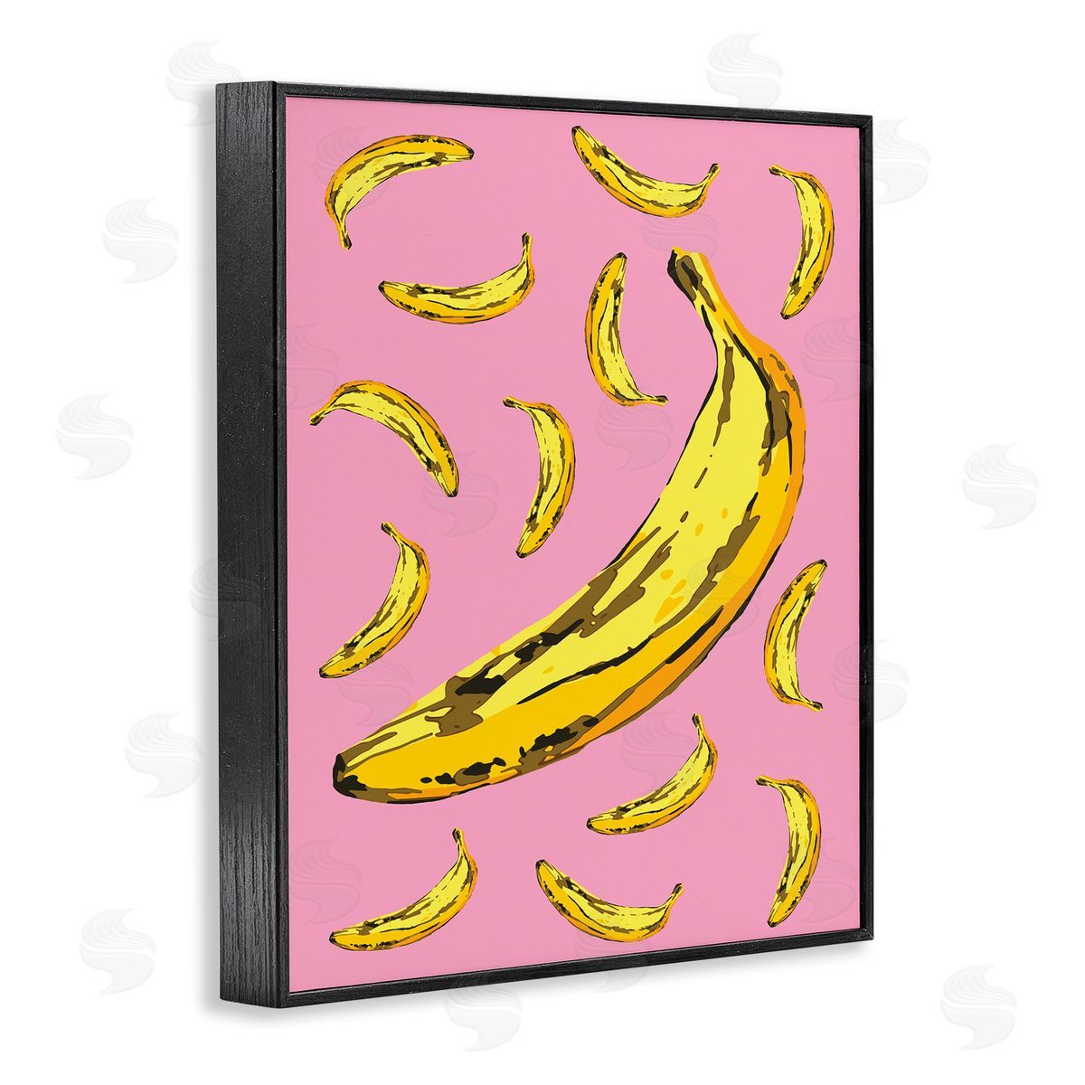 Ziwei Li Ripe Bananas Whimsical Tropical Fruits Yellow Pink Black Framed Giclee Wall Art