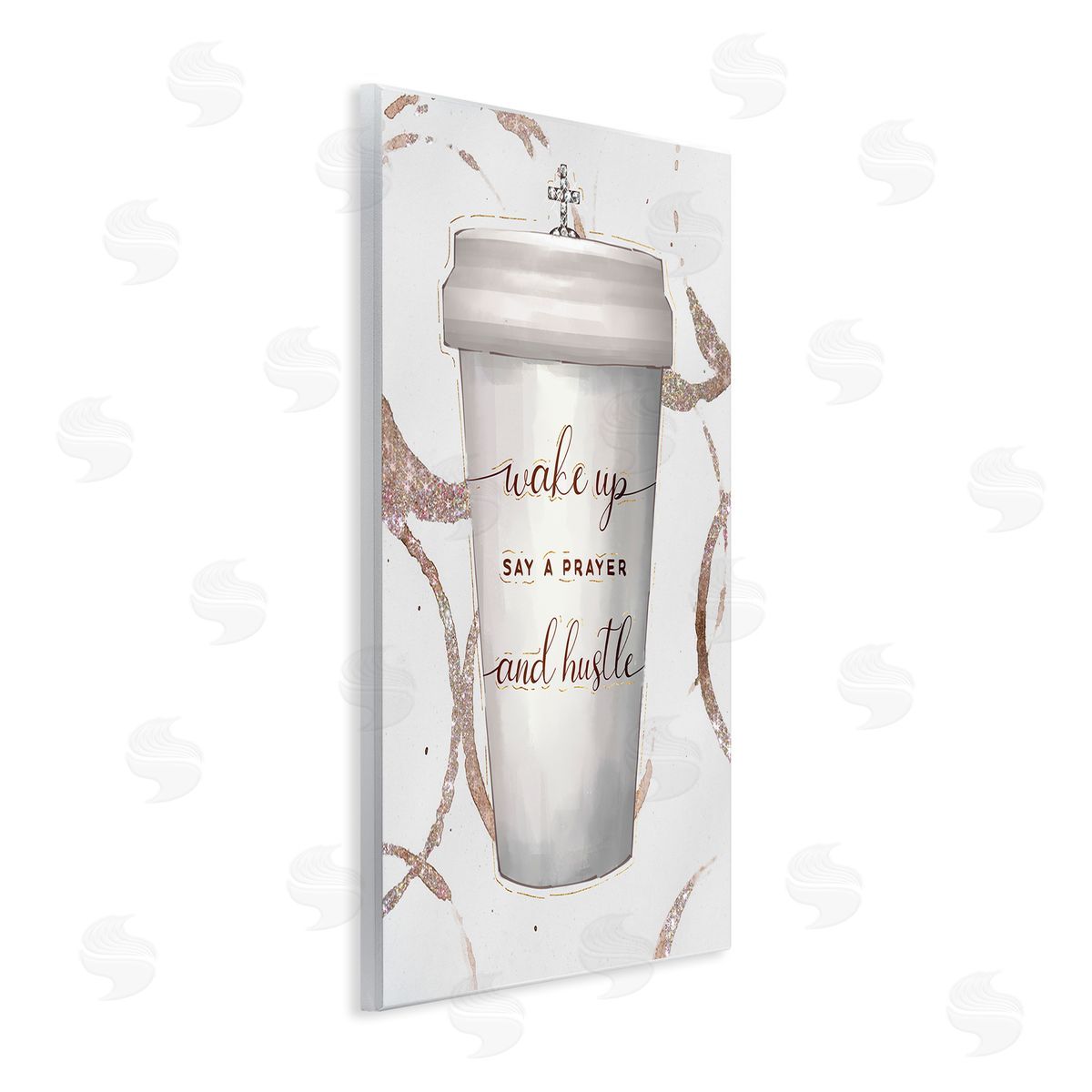 Ziwei Li Wake Up Pray Hustle Phrase Coffee Cup Glam Wall Plaque Art