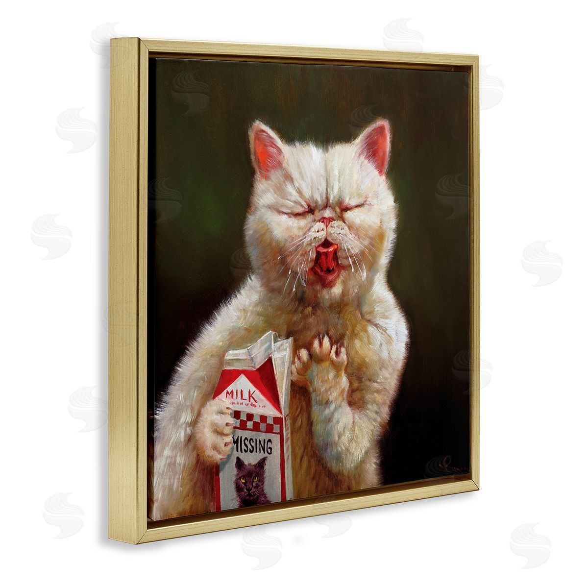 Lucia Heffernan Missing Cat Milk Box Sour Face Family Pet Gold Floater Frame Canvas Art