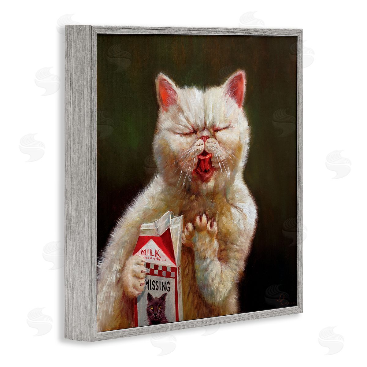 Lucia Heffernan Missing Cat Milk Box Sour Face Family Pet Gray Framed Giclee Wall Art