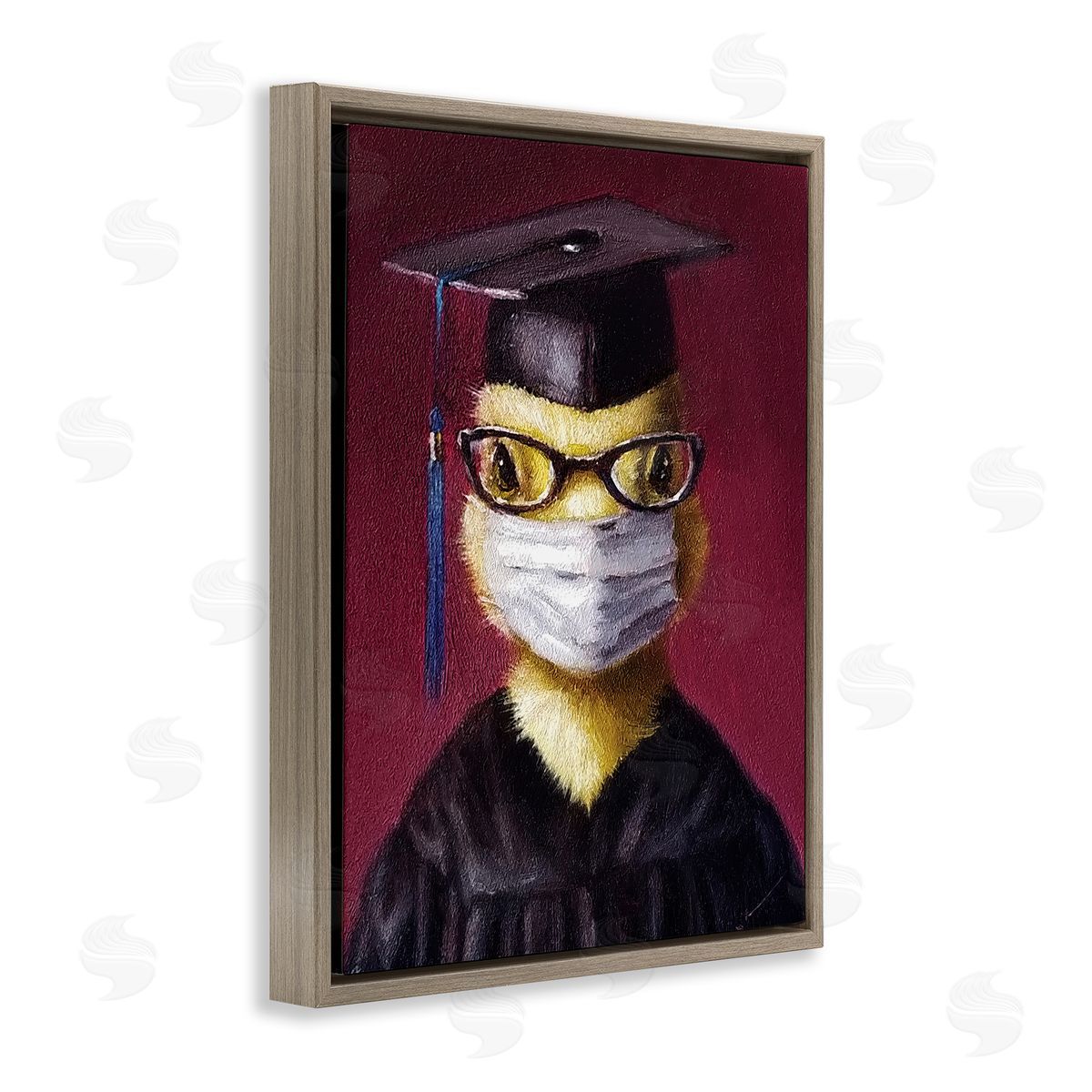Lucia Heffernan Duckling Bird Graduate Face Mask over Red Brown Floater Frame Canvas Art