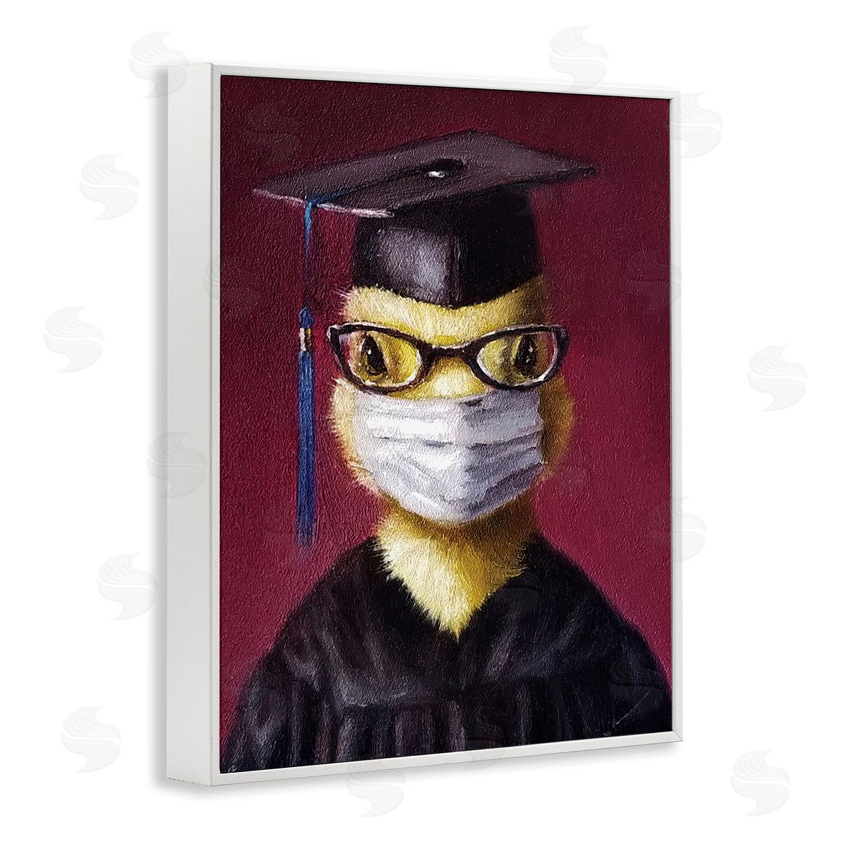 Lucia Heffernan Duckling Bird Graduate Face Mask over Red White Framed Giclee Wall Art