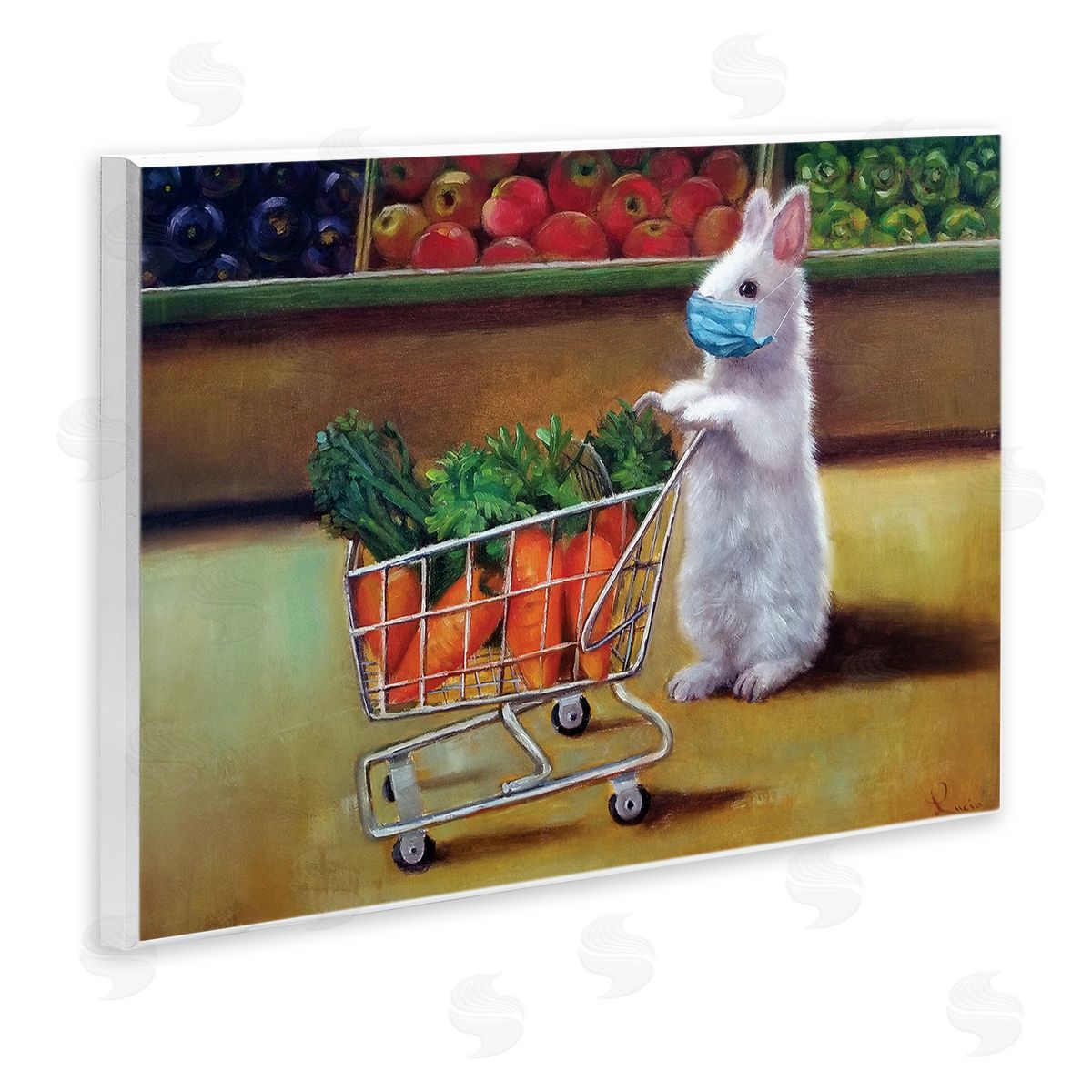 Lucia Heffernan Bunny Rabbit Carrot Shopping Face Mask Detail Wall Plaque Art
