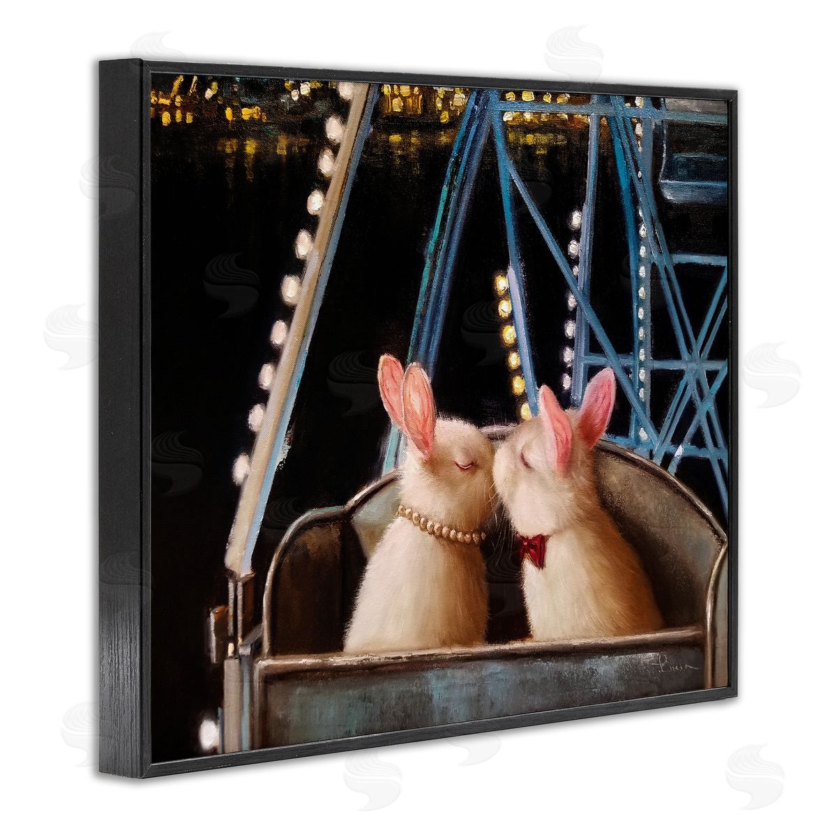 Lucia Heffernan Rabbit Couple Romantic Ferris Wheel Kiss Black Framed Giclee Wall Art